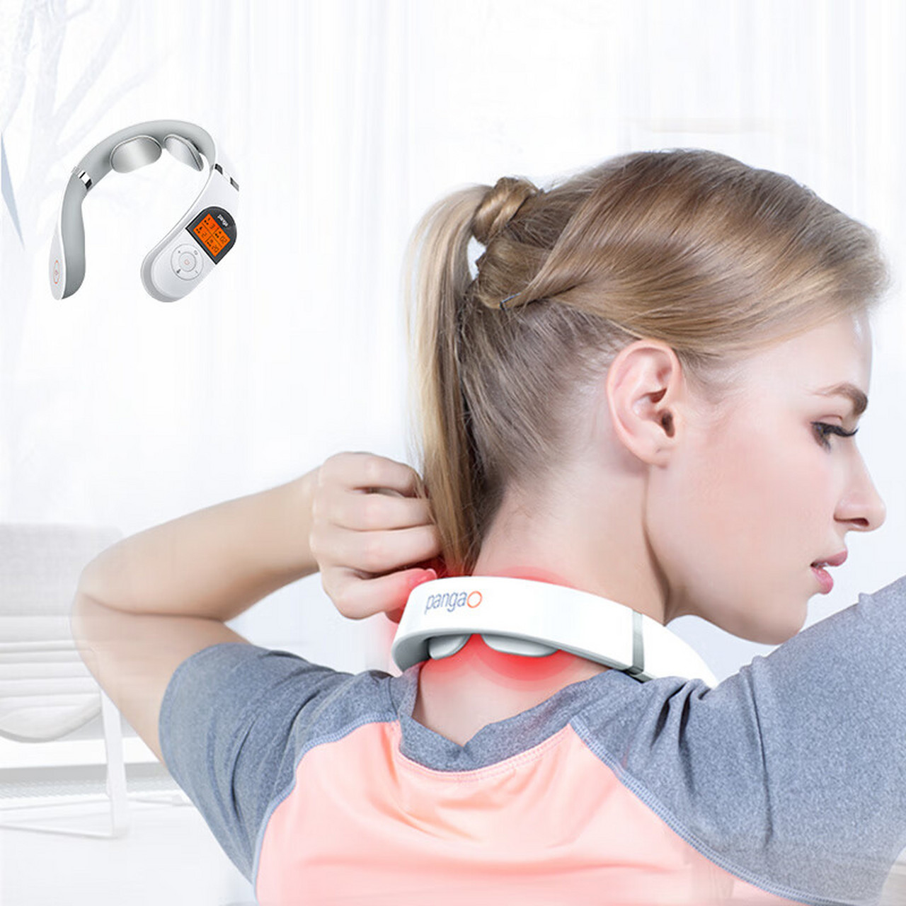 攀高(pangao)颈椎按摩器 pg-2601b11 颈部按摩仪 肩颈热敷 小米白