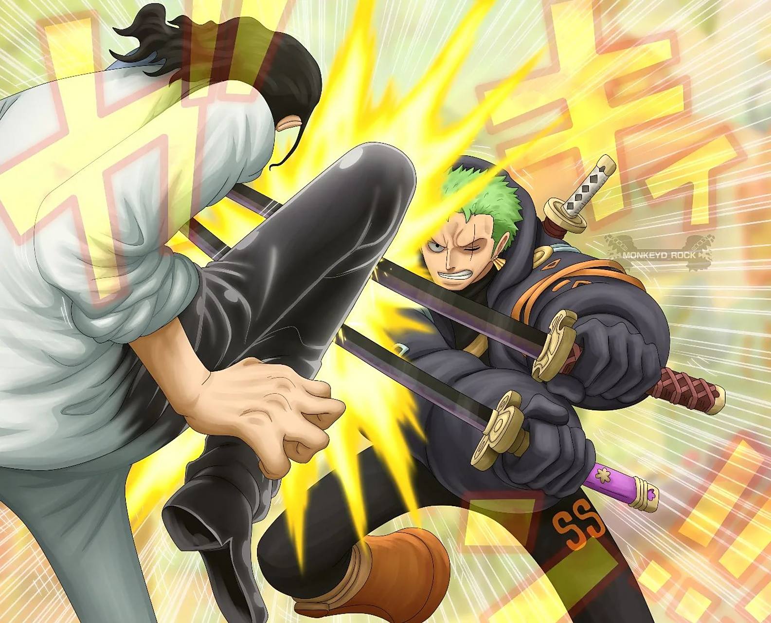 海贼王1091话大神上色图,索隆vs路奇,路飞脚踢黄猿,将皇之战拉开序幕