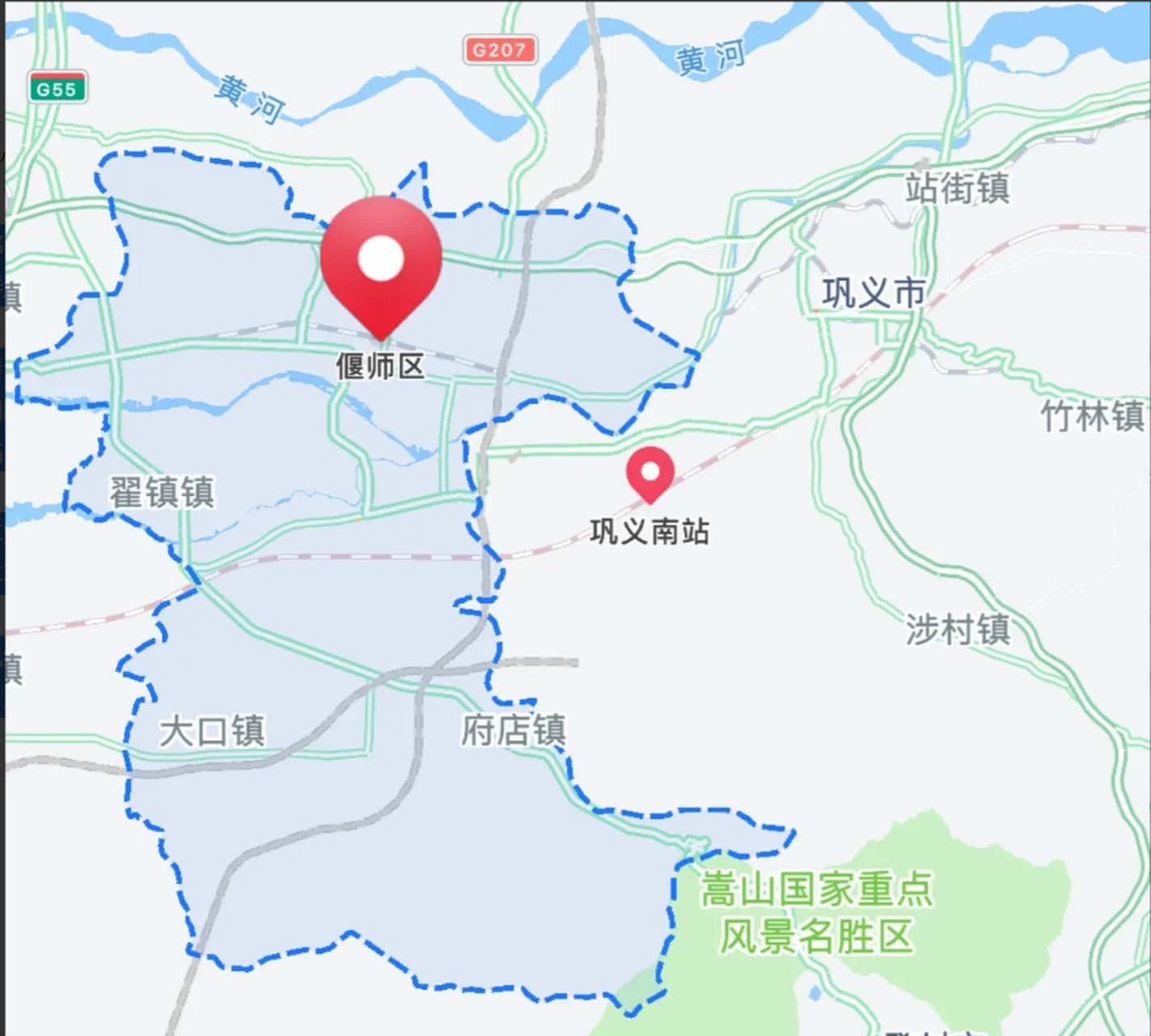 从地图上看,巩义南站虽然处在巩义市境内,但是车站距离巩义市城区和