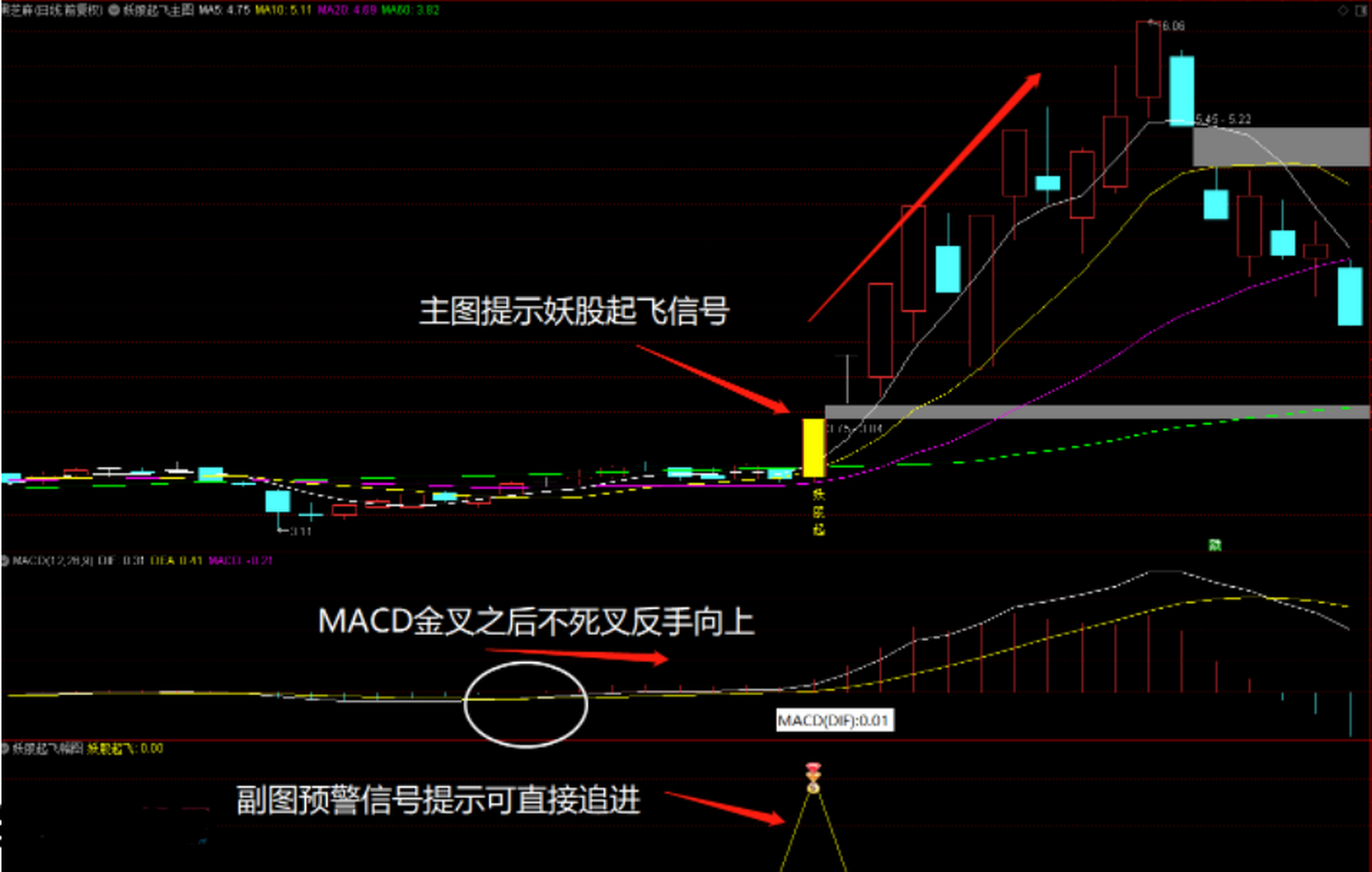 妖股起飞主图 副图 选股预警指标公式  1.