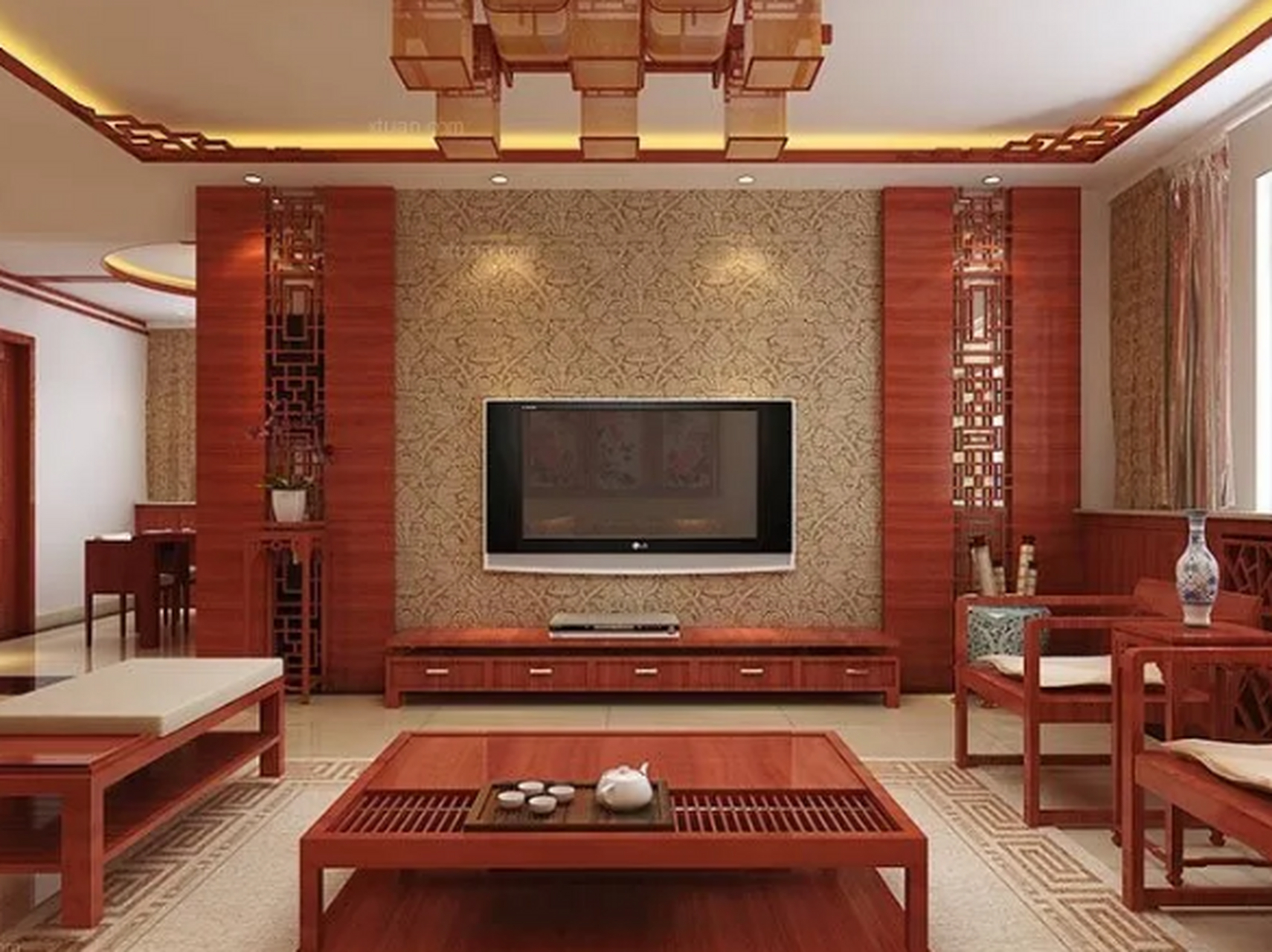 中式风电视背景墙,端庄优雅.