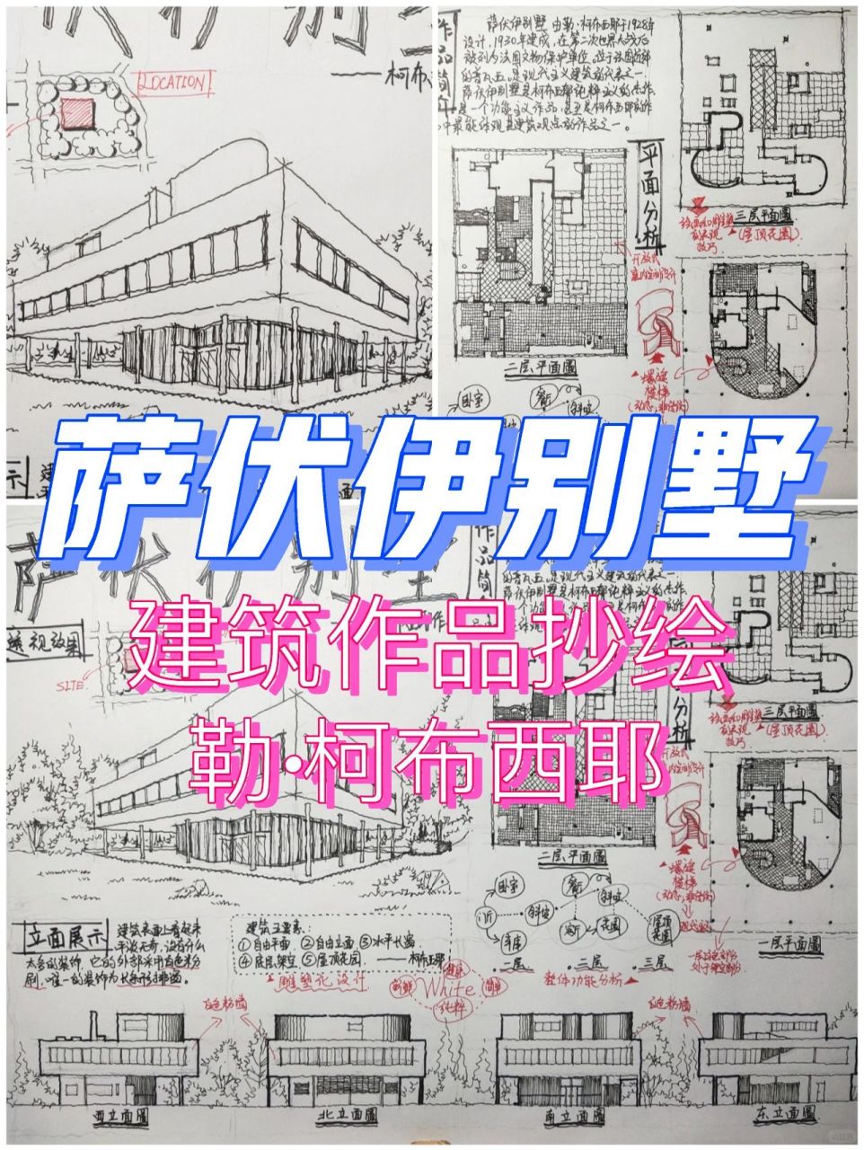 萨伏伊别墅钢笔画手绘图片