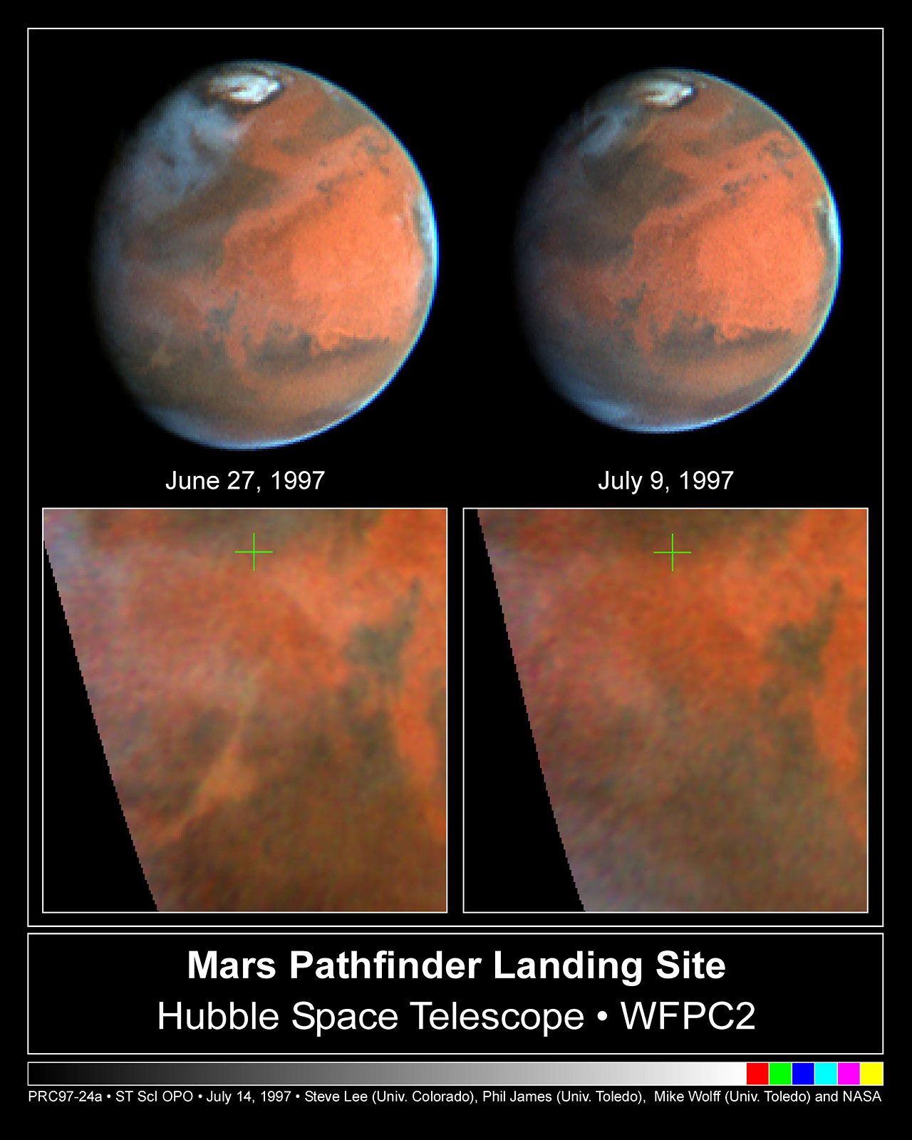 拍摄的nasa/esa哈勃太空望远镜拍摄的火星图像记录了两次观测之间