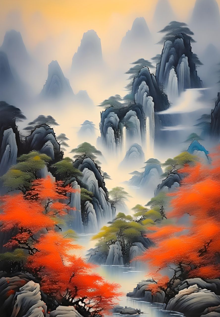 冰雪融化滋万物,山林焕发新芳芽,#水墨画##水墨风##古风##中国画