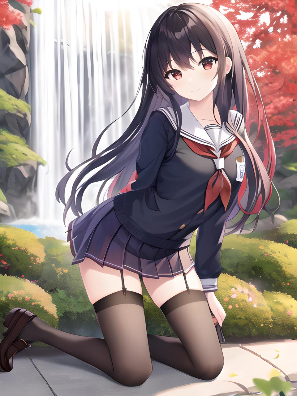 日漫风长腿校园风女孩 长发美腿,水手制服搭配札幌巾,穿出靓丽校园风