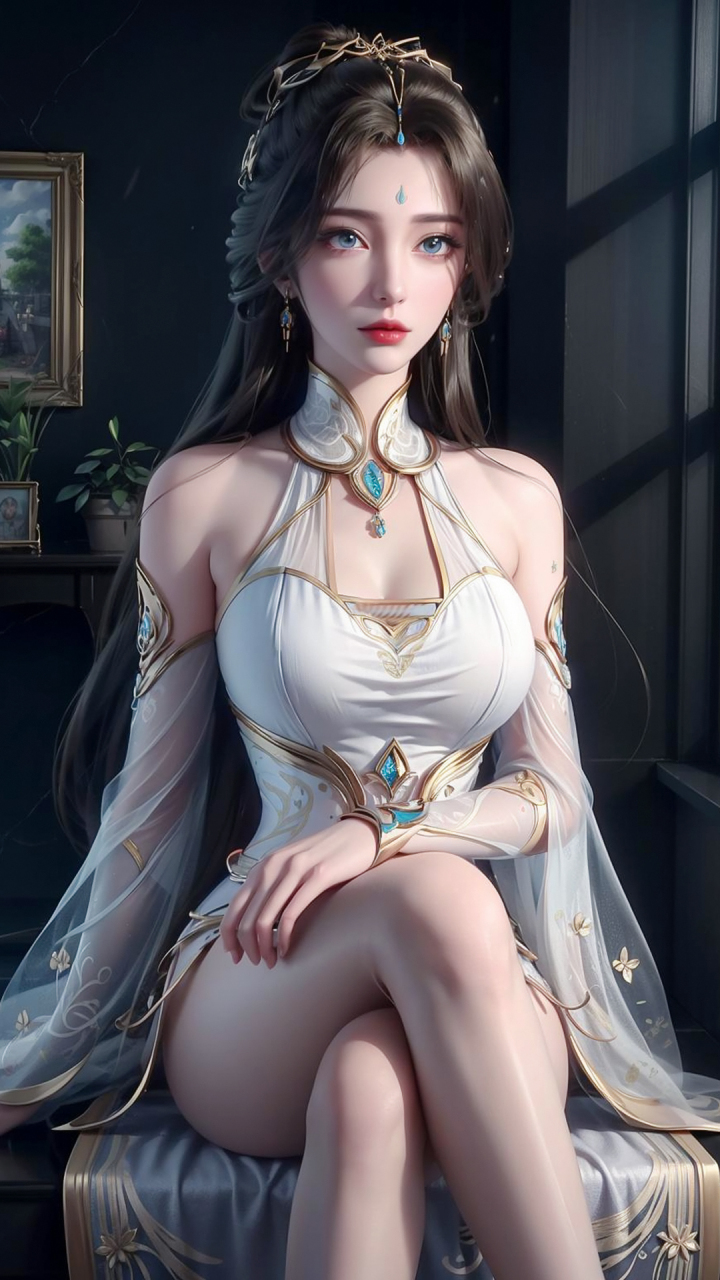 国漫女神|《完美世界》月婵/清漪ai手机壁纸:远而望之,皎若太阳升朝霞