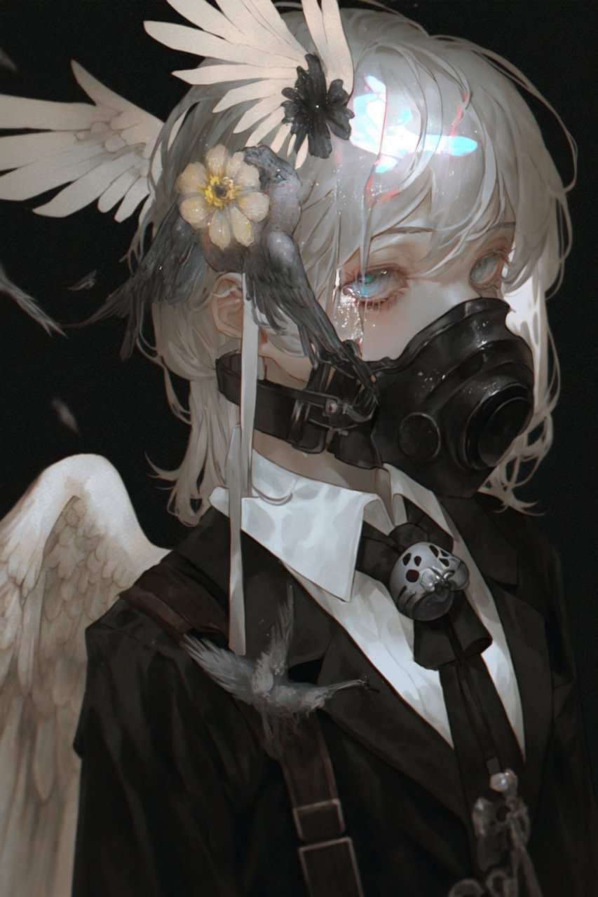ai绘画作品分享:戴着防毒面具的少女