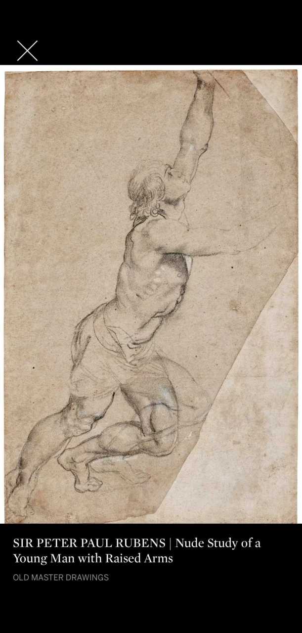 鲁本斯的素描作品《高举双臂的少年男子裸像习作》在30日,苏富比西洋