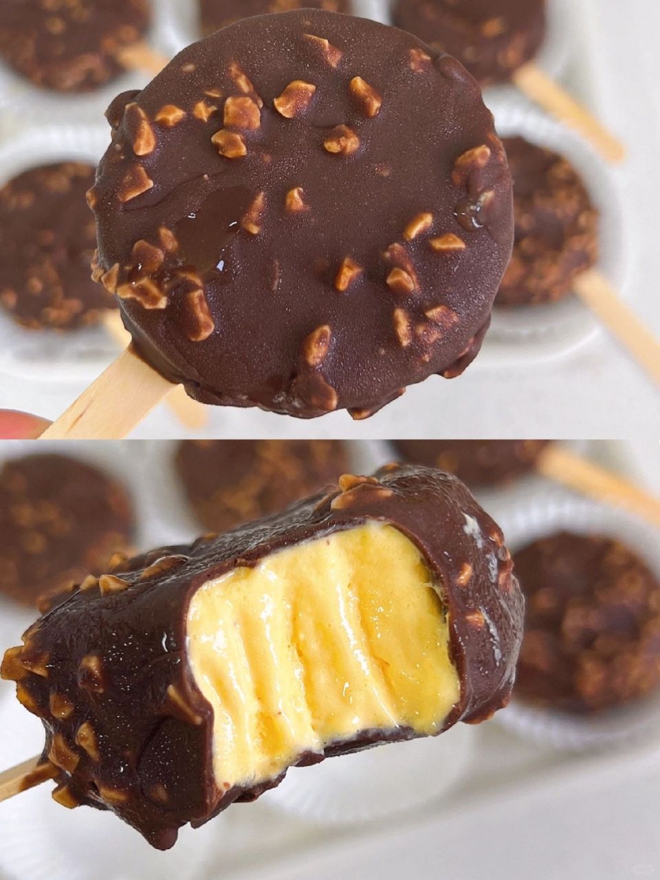 无需模具自制芒果脆皮冰激凌!