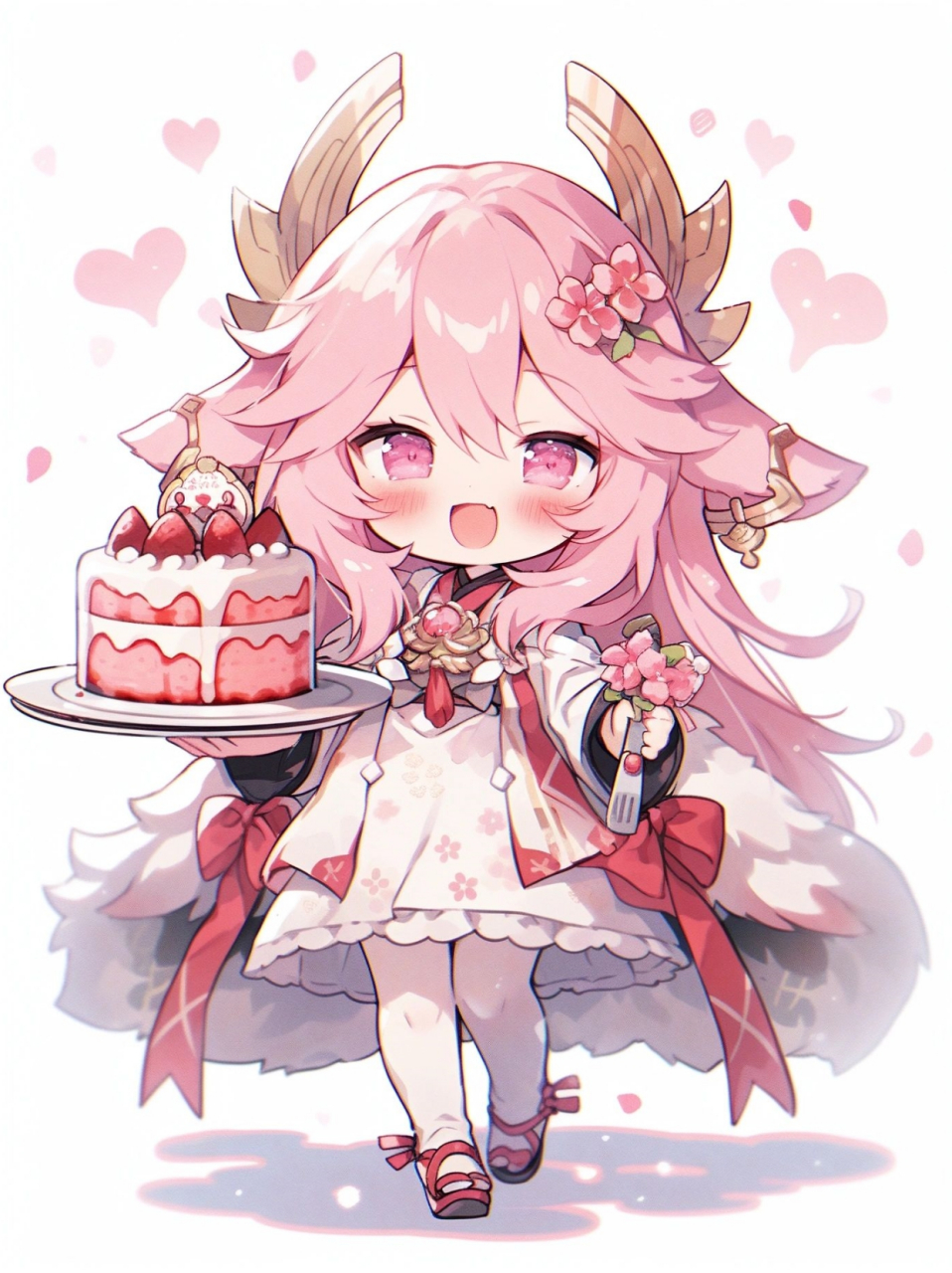 原神q版八重神子  一起吃蛋糕了,生日快乐!