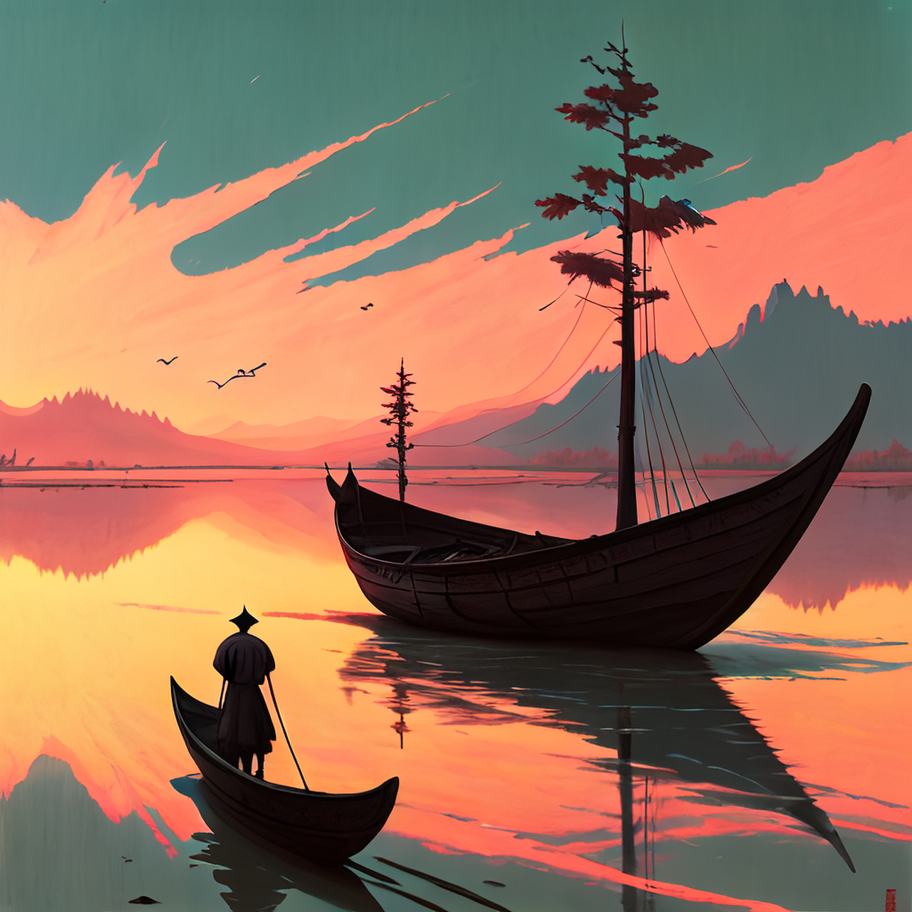 二十七年前应诏,黄昏同上木兰舟.生机,明丽,写实#百度ai绘图黑科技