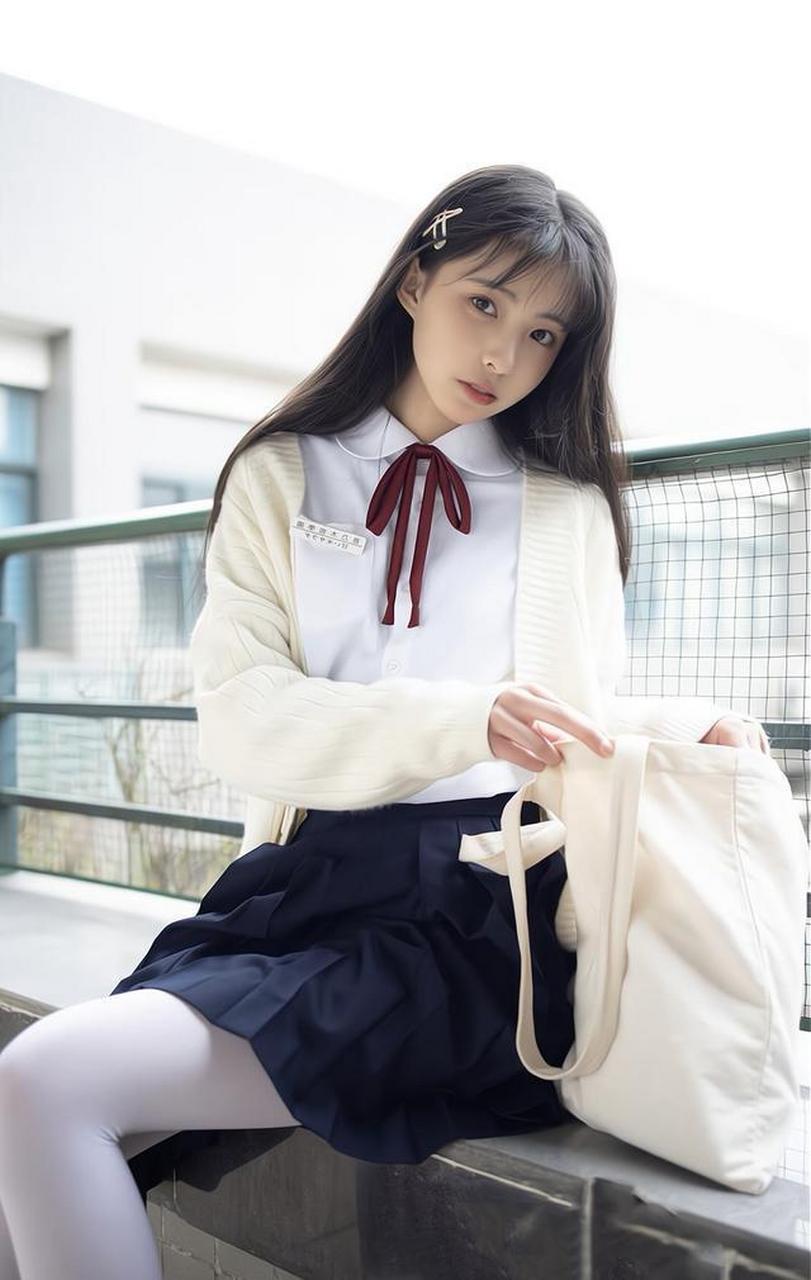 街拍潮流时尚靓女,漂亮的学生服小姐姐,毛衣搭配学生服舒适又好看