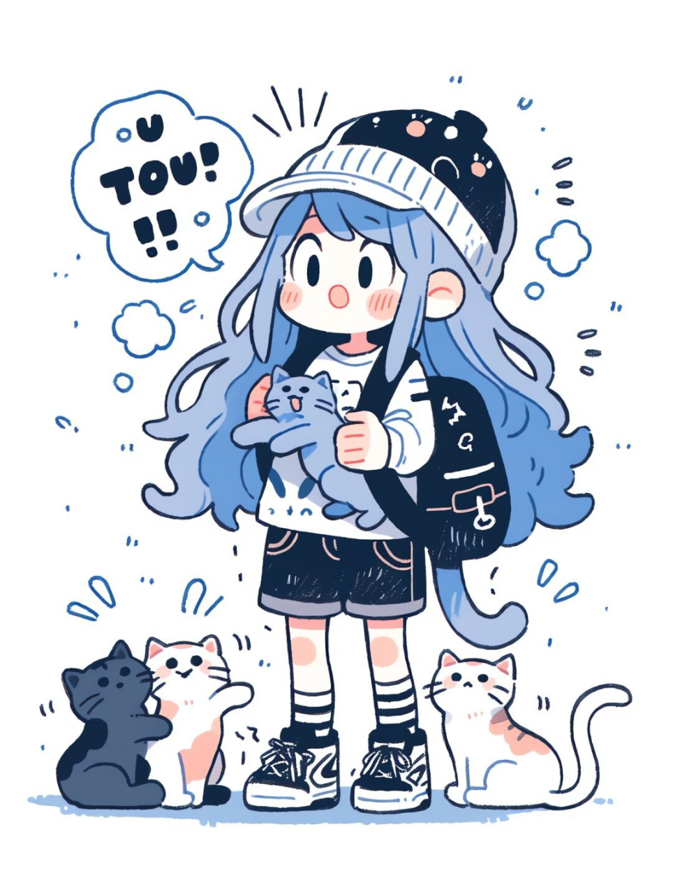 可爱涂鸦猫系女孩啊!