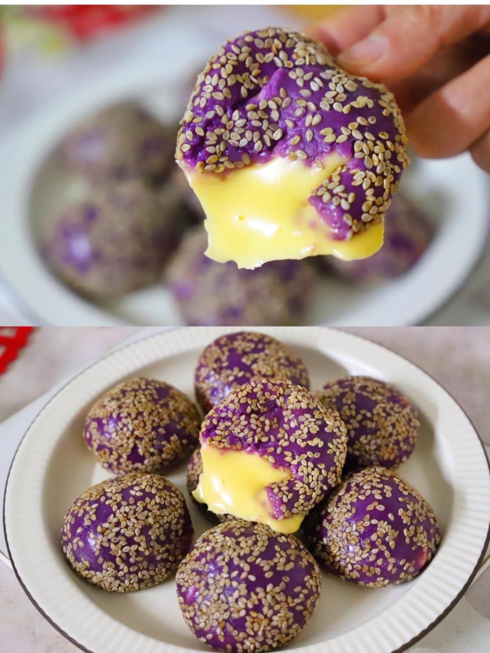 不用油炸,咬一口会爆浆的紫薯芝士球,软糯香甜超好吃!