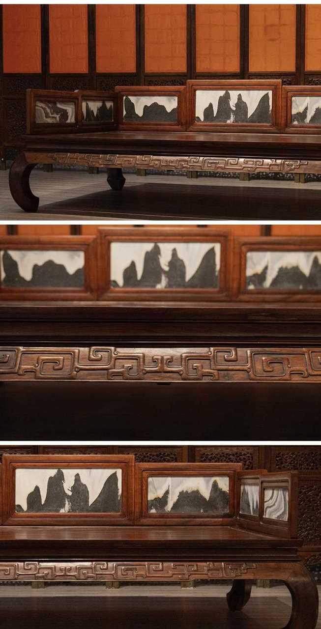 清 红木镶云石拐子纹七屏式罗汉床 尺寸:2246×1615×955 价格:226000