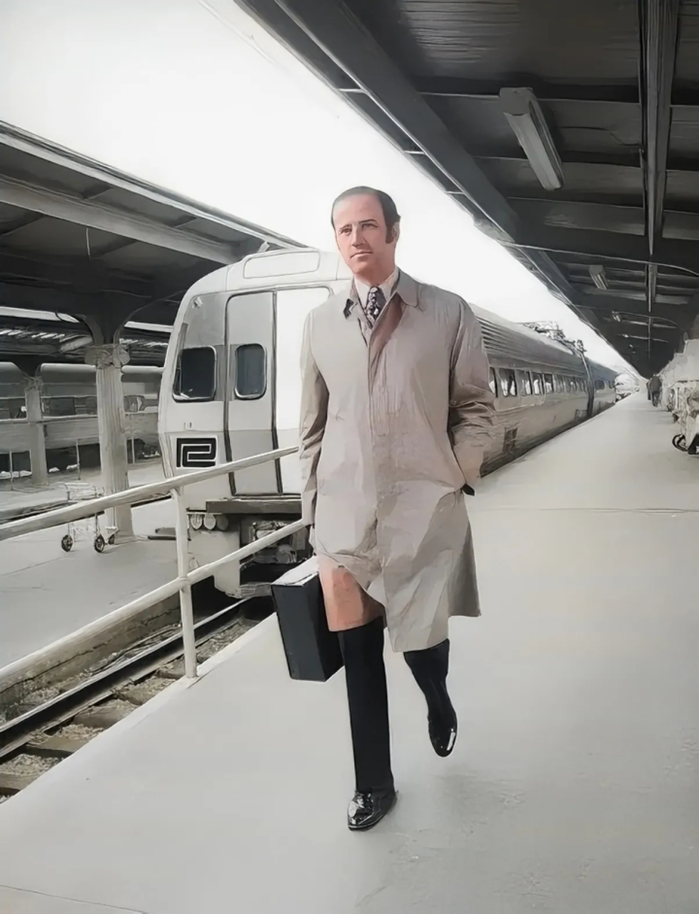 1973年,年轻的拜登,乘坐地铁上下班时,留下的一张老照片,镜头中的他提