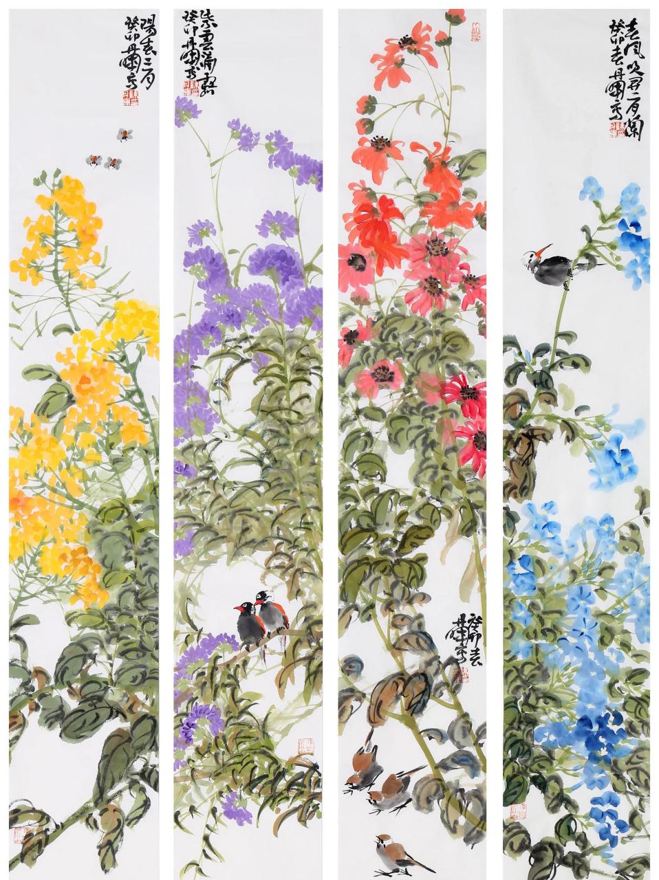 陈丹晖花鸟画四条屏