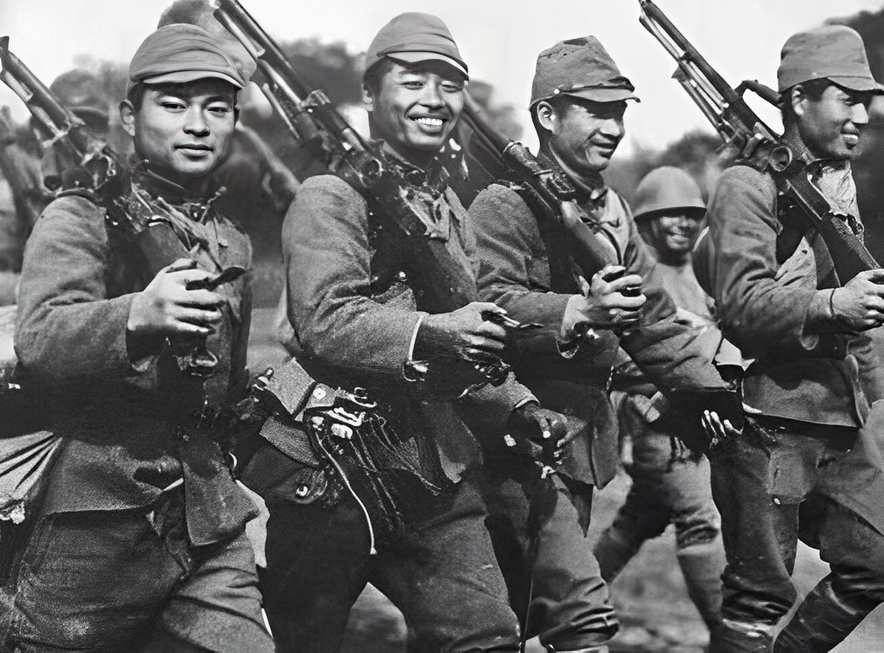 历史老照片: 在侵华战争期间,一群日本侵略者.