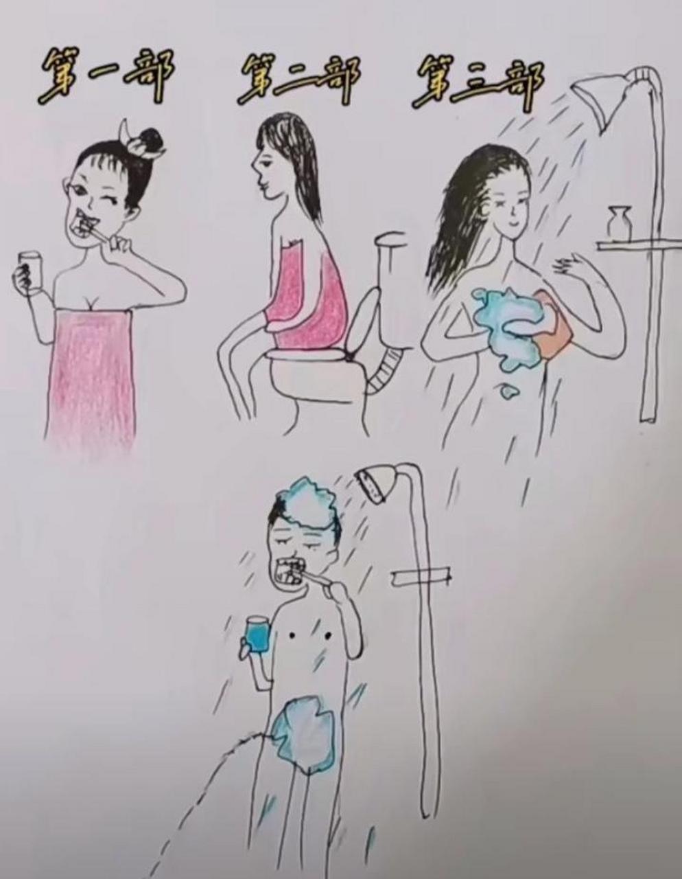 网友:女人洗澡vs男人洗澡,内容太过真实呀[捂脸]
