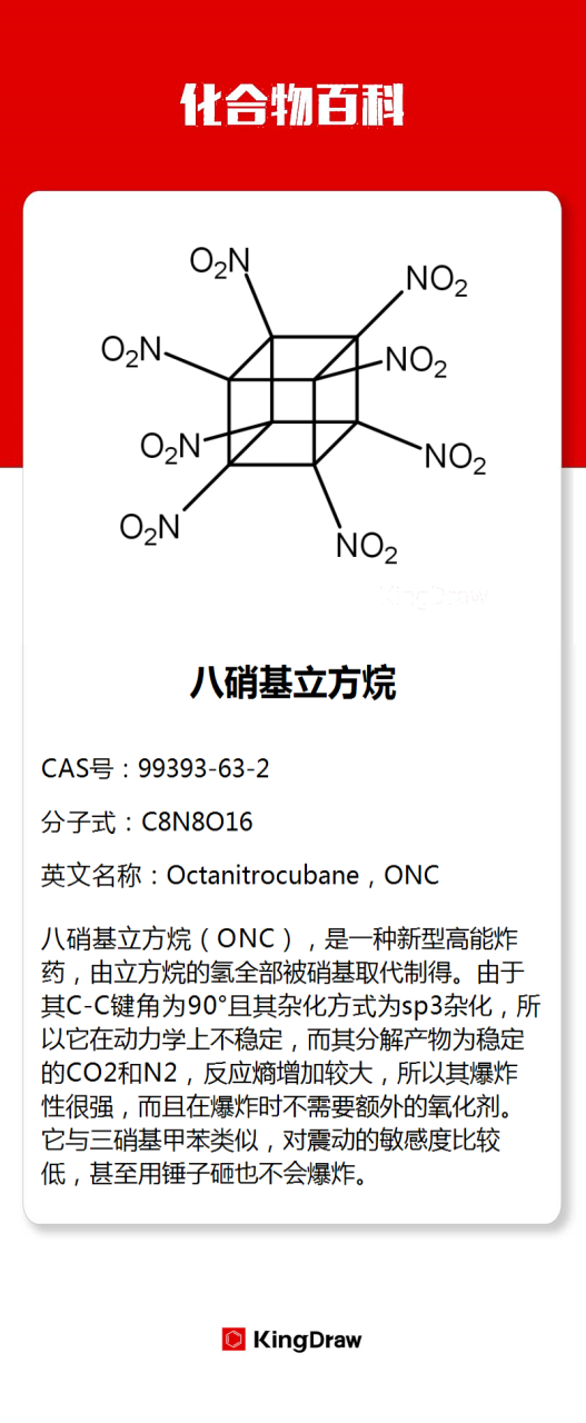 化合物百科:八硝基立方烷  #化学# #化合物百科# 八硝基立方烷,是现今