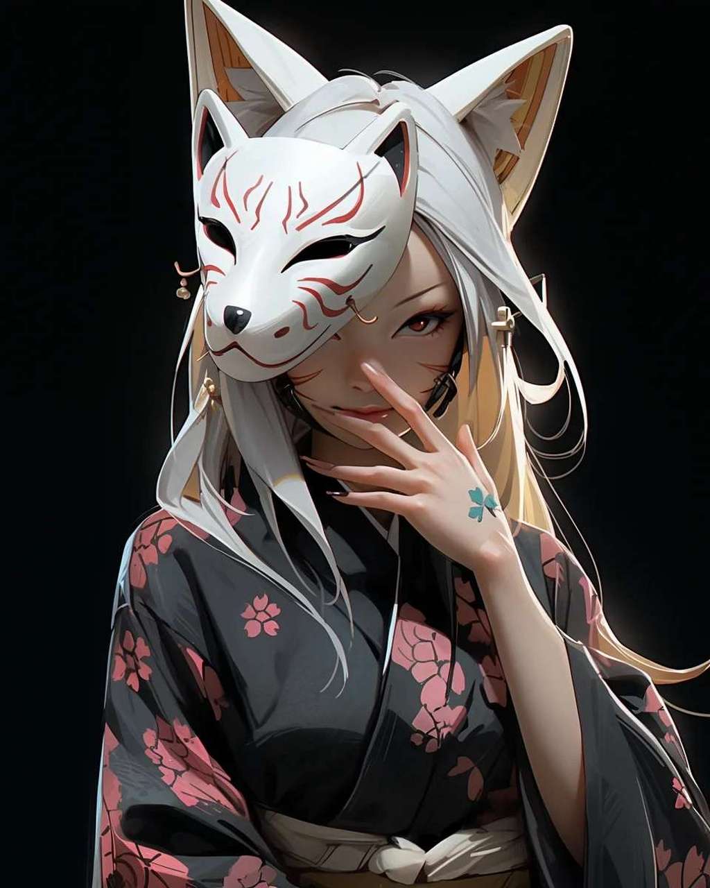 白狐面具下的美丽脸庞!有点像阴阳师里的白狐!#ai绘画