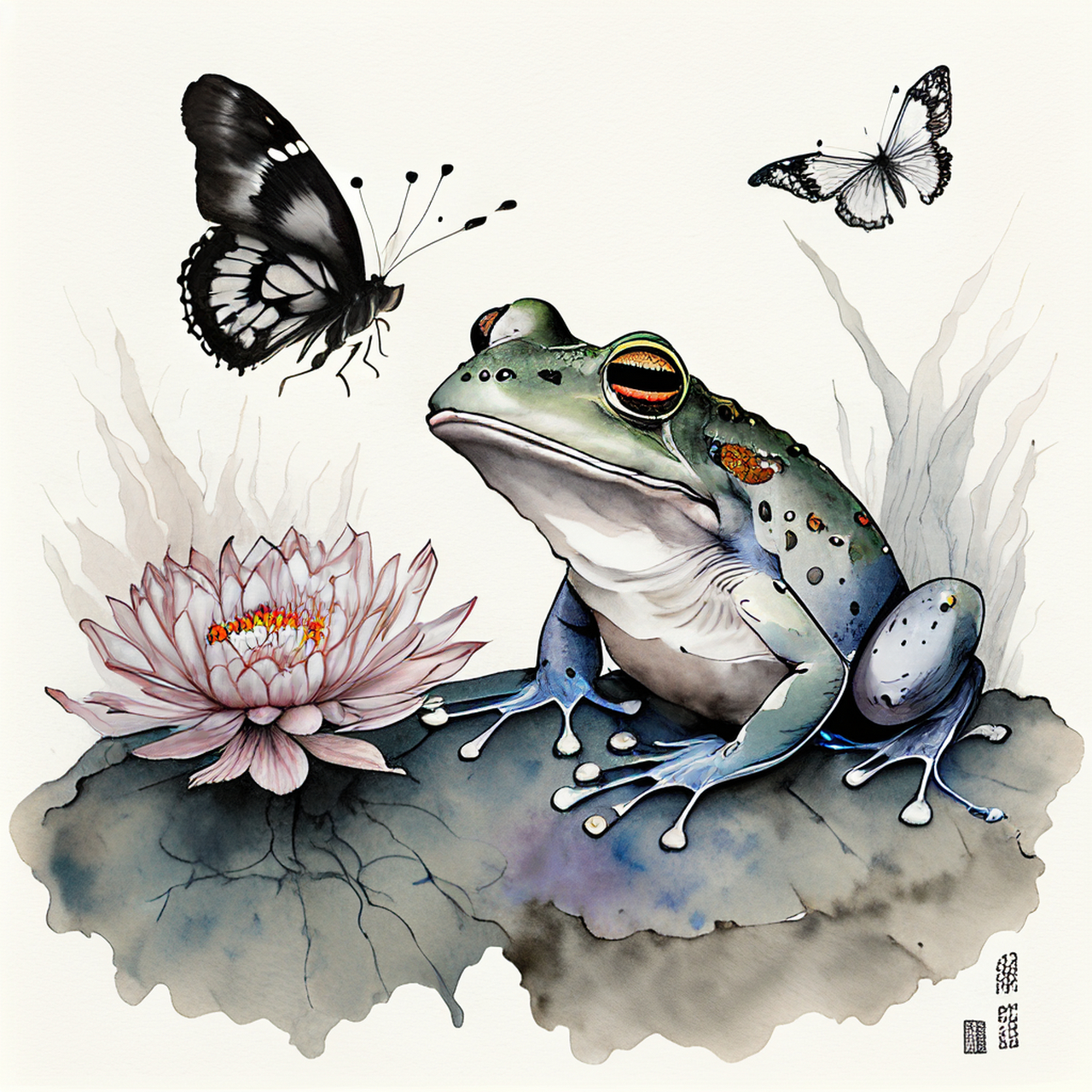 井有人焉蛙两部,日之夕矣蝶三台.平和,静谧,宁谧#百度ai绘图黑科技