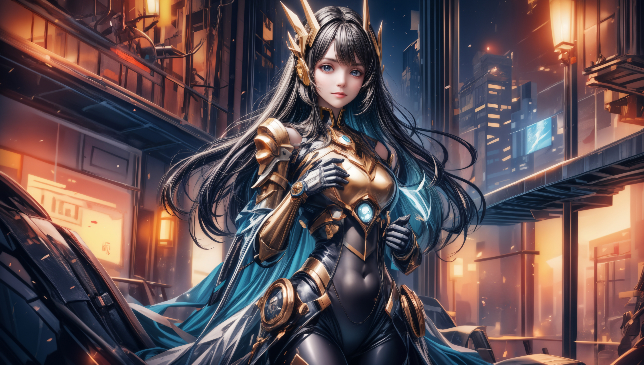 ai美女壁纸# 每日ai美女秀	在一个赛博朋克酒吧里,一位机械美女坐在