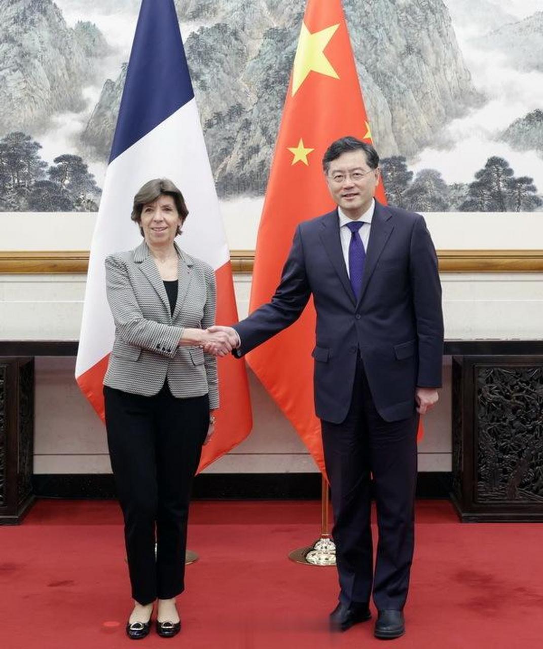 秦刚外长会见法国外长科隆纳