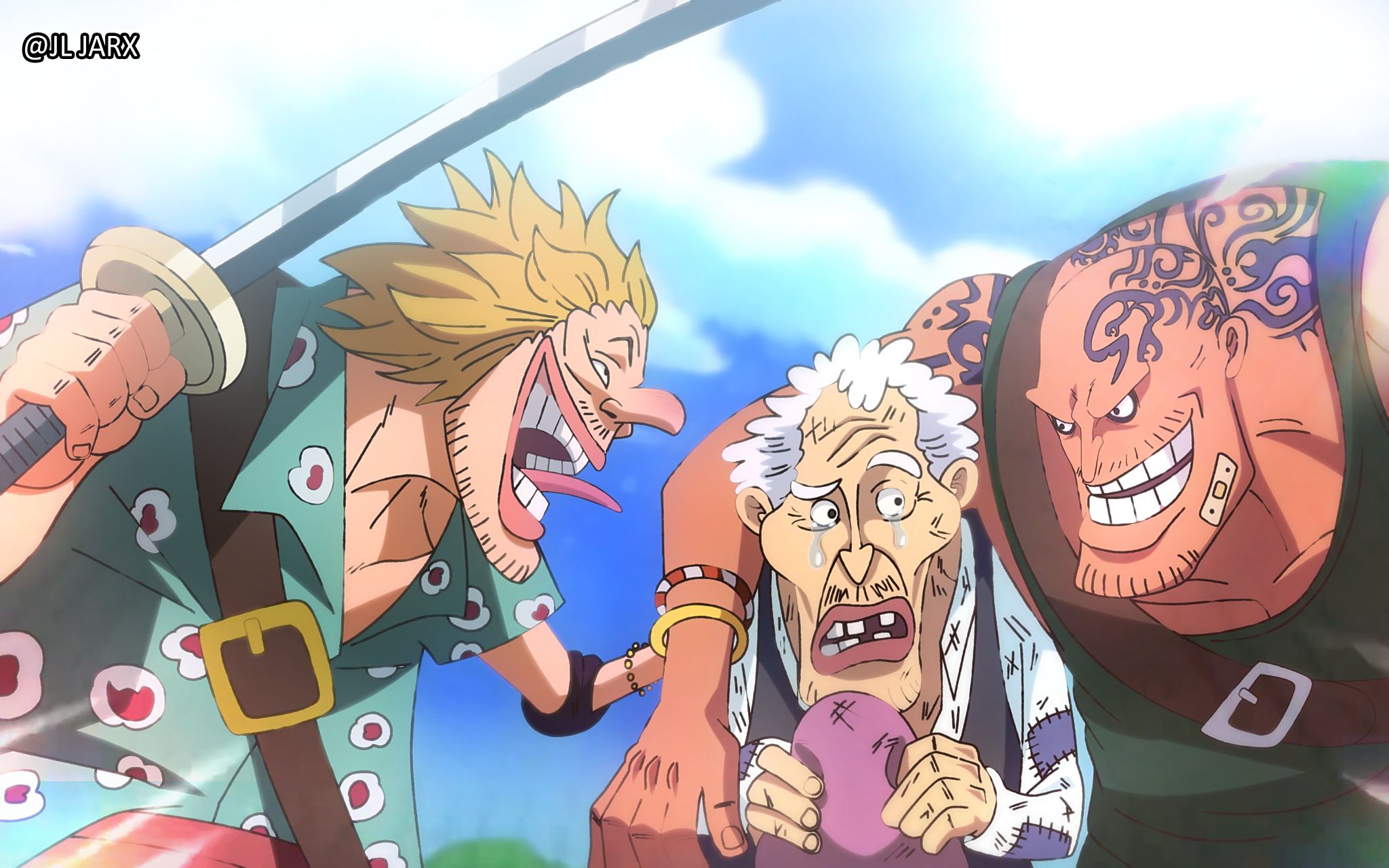 海贼王1082话大神上色图,海军中将t骨被杀害,巴基要当海贼王,萨博带