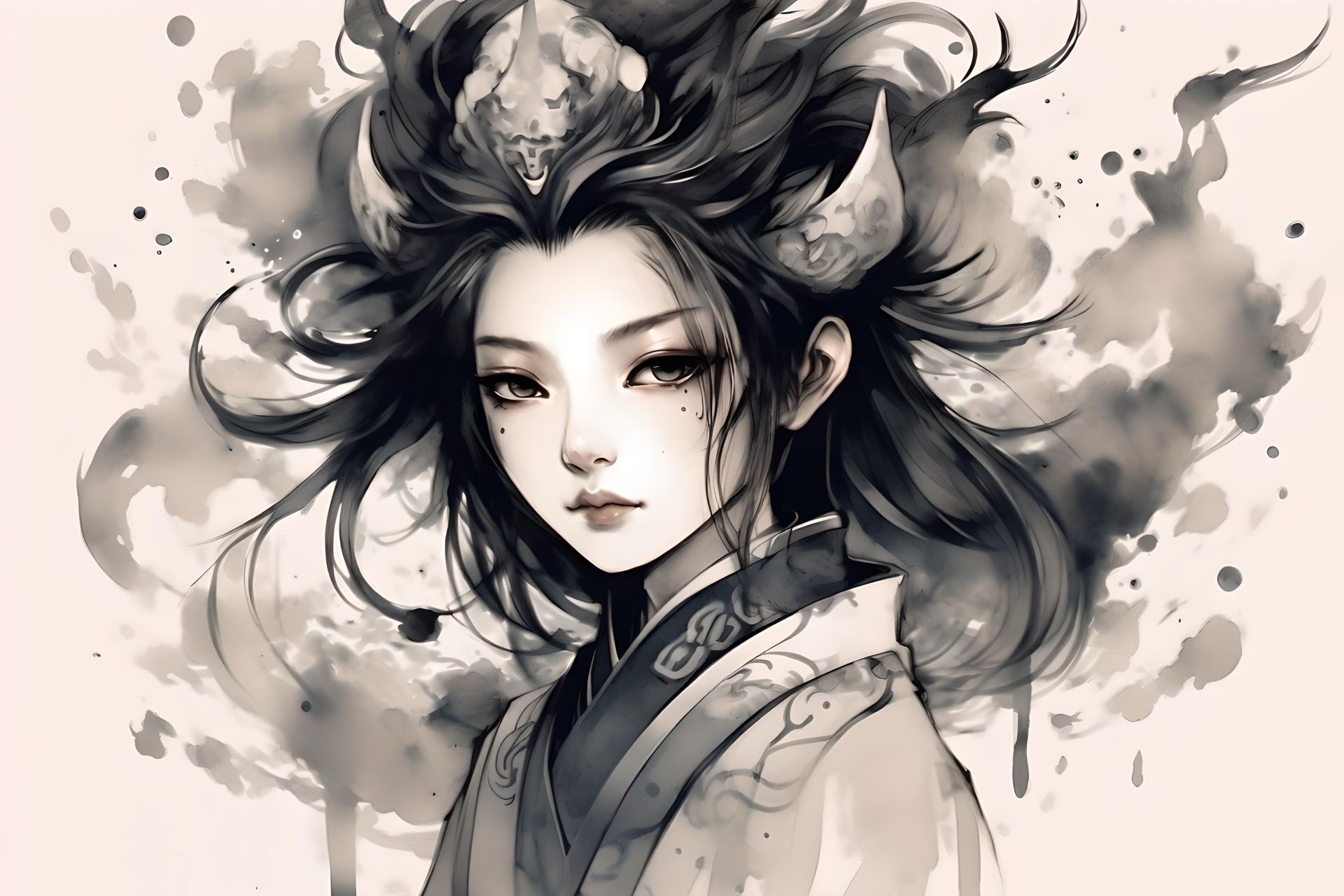 目眸如翠映花颜,水墨画风#二次元##古风##古风美女##水墨画##古风插画