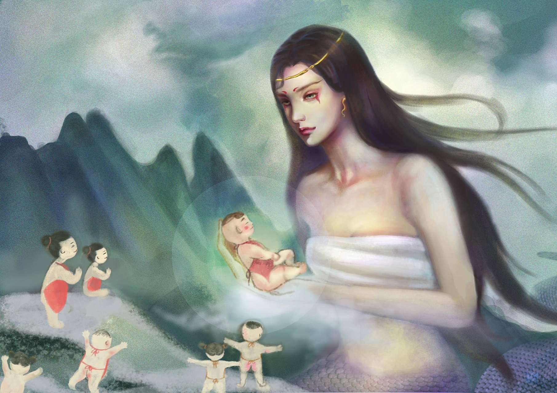 女娲造人  盘古开辟了天地之后,天上有了太阳,月亮