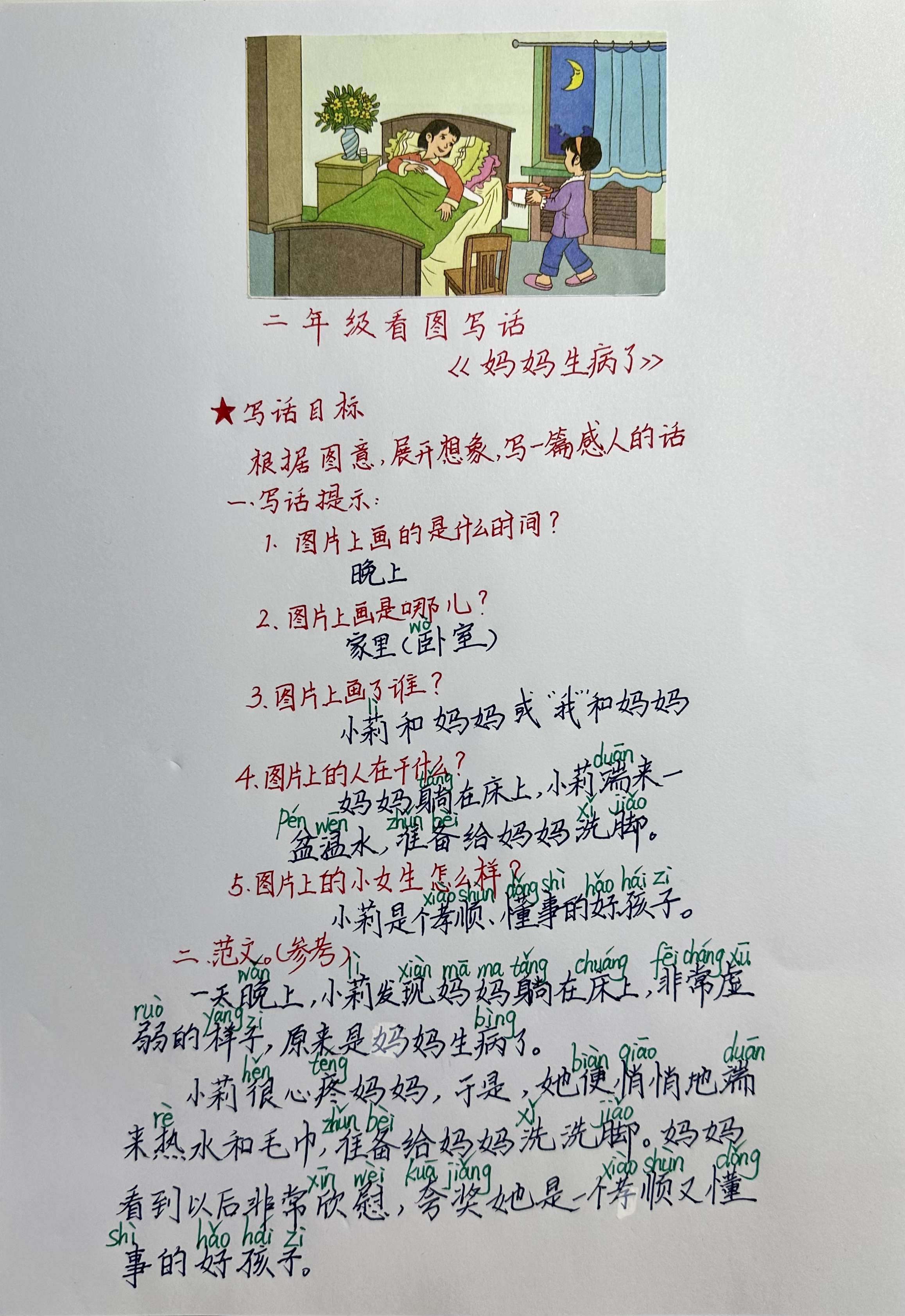 小学看图写话# #一二年级看图写话#   看图写话《妈妈生病了》:湛开