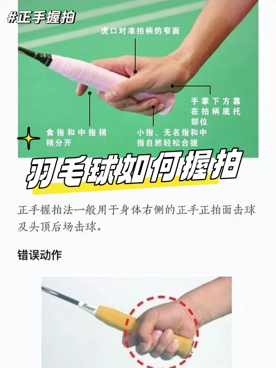 羽毛球如何握拍  羽毛球握拍的方法主要有正手和反手两种,以下是具体
