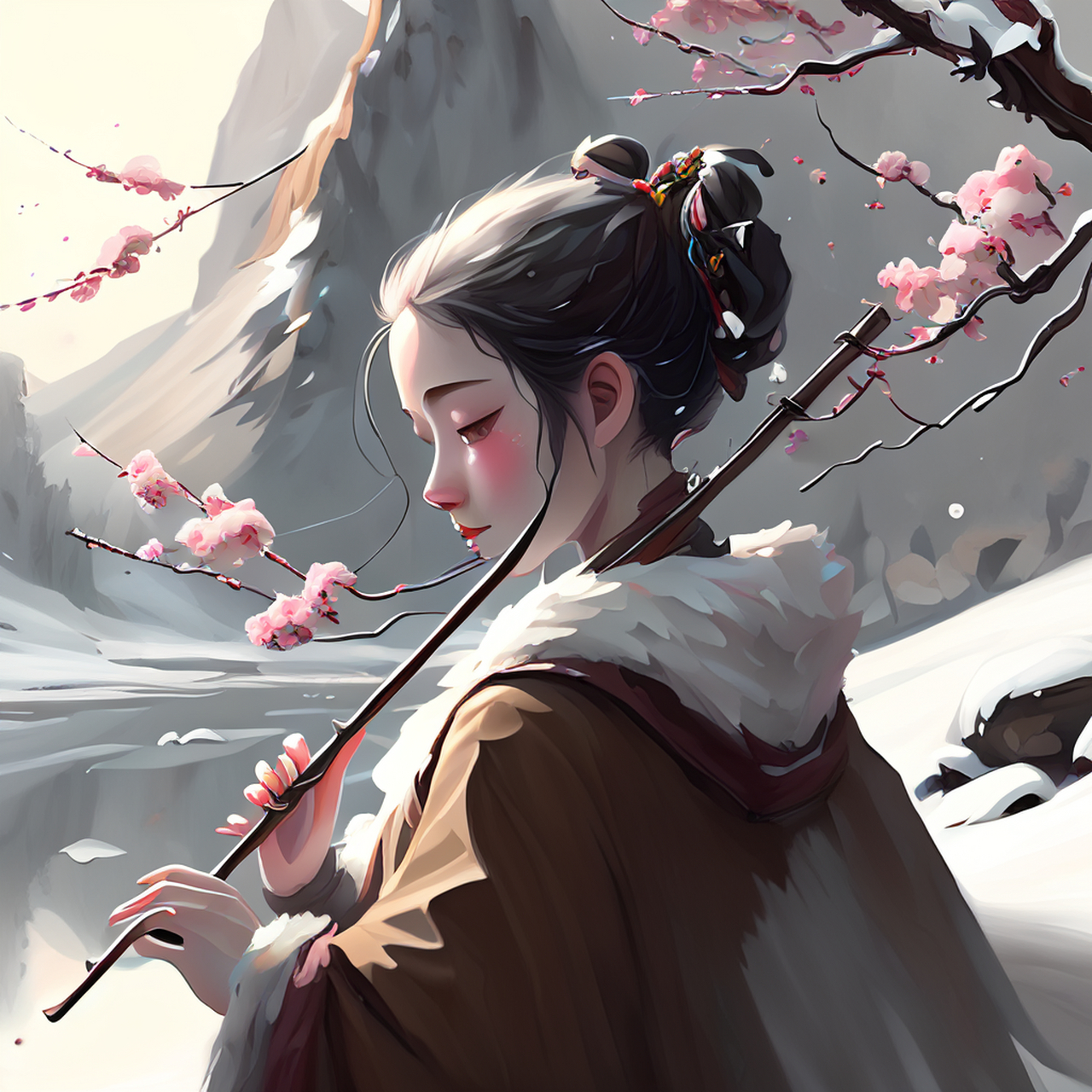 何如溪山曲,一笛吹寒梅.绚丽,生动,4k#百度文心一言来了