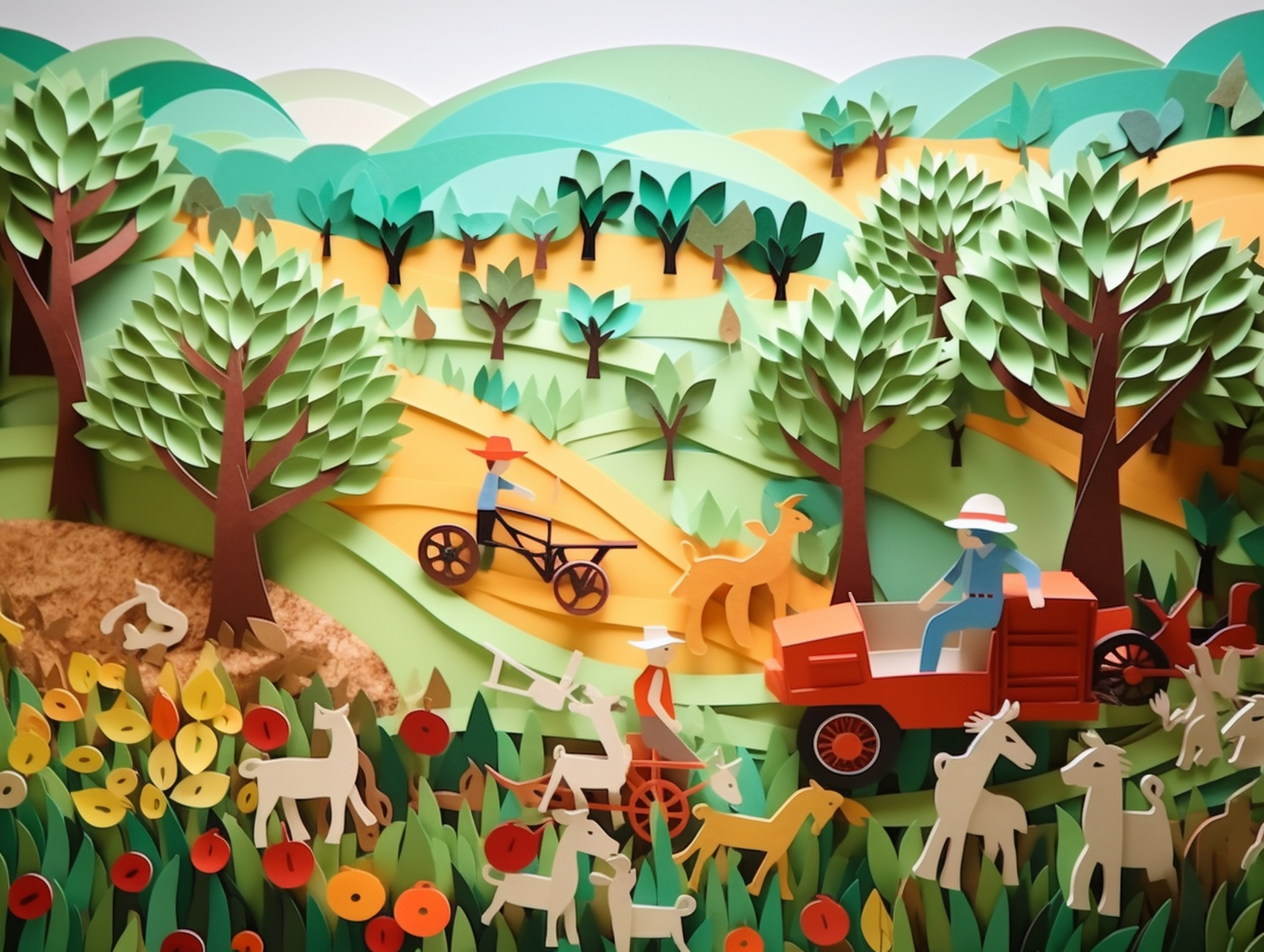 剪纸画农场!#ai绘画# #手工折纸