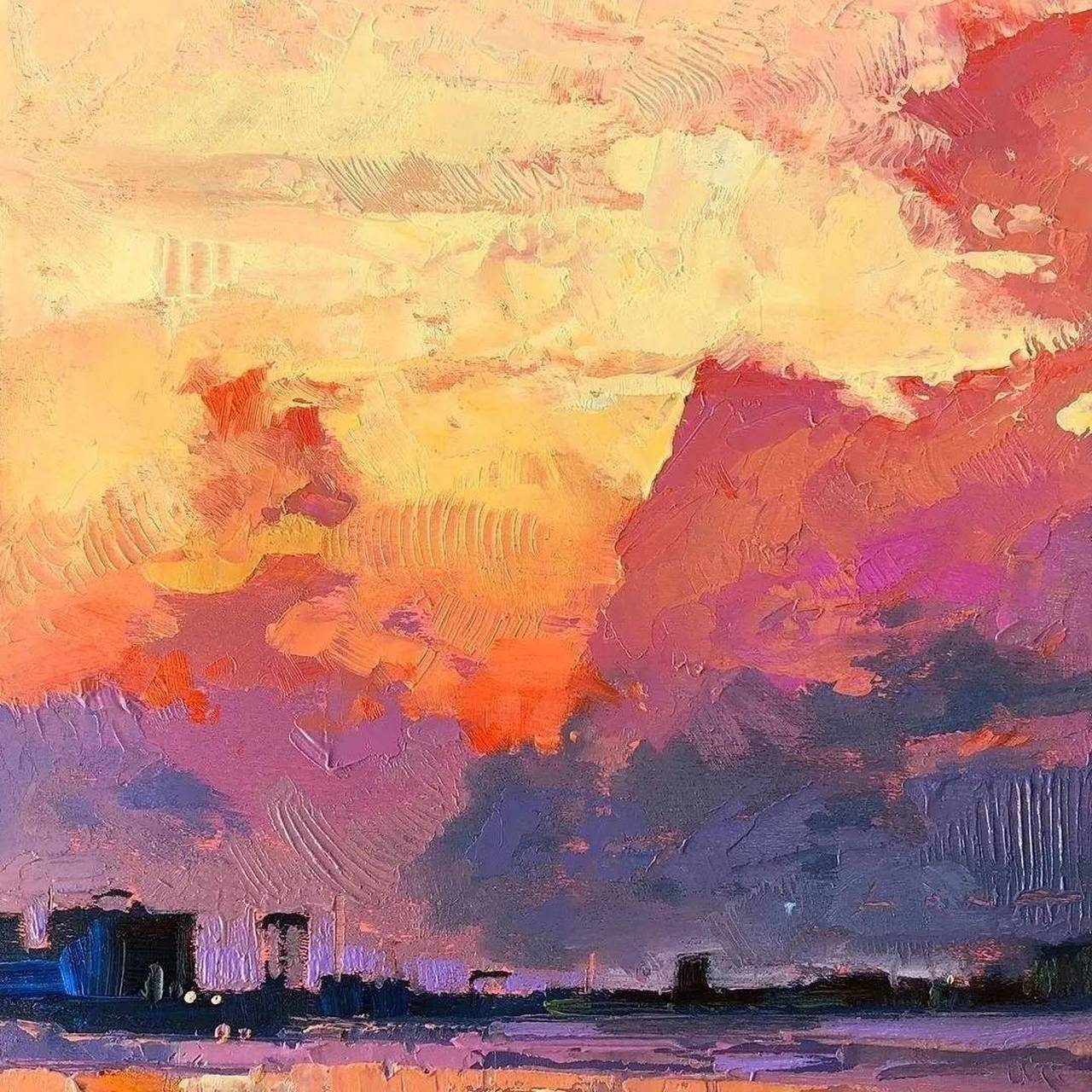 long的彩色天空绘画作品欣赏#美术生# #绘画#  chris long的油画擅长