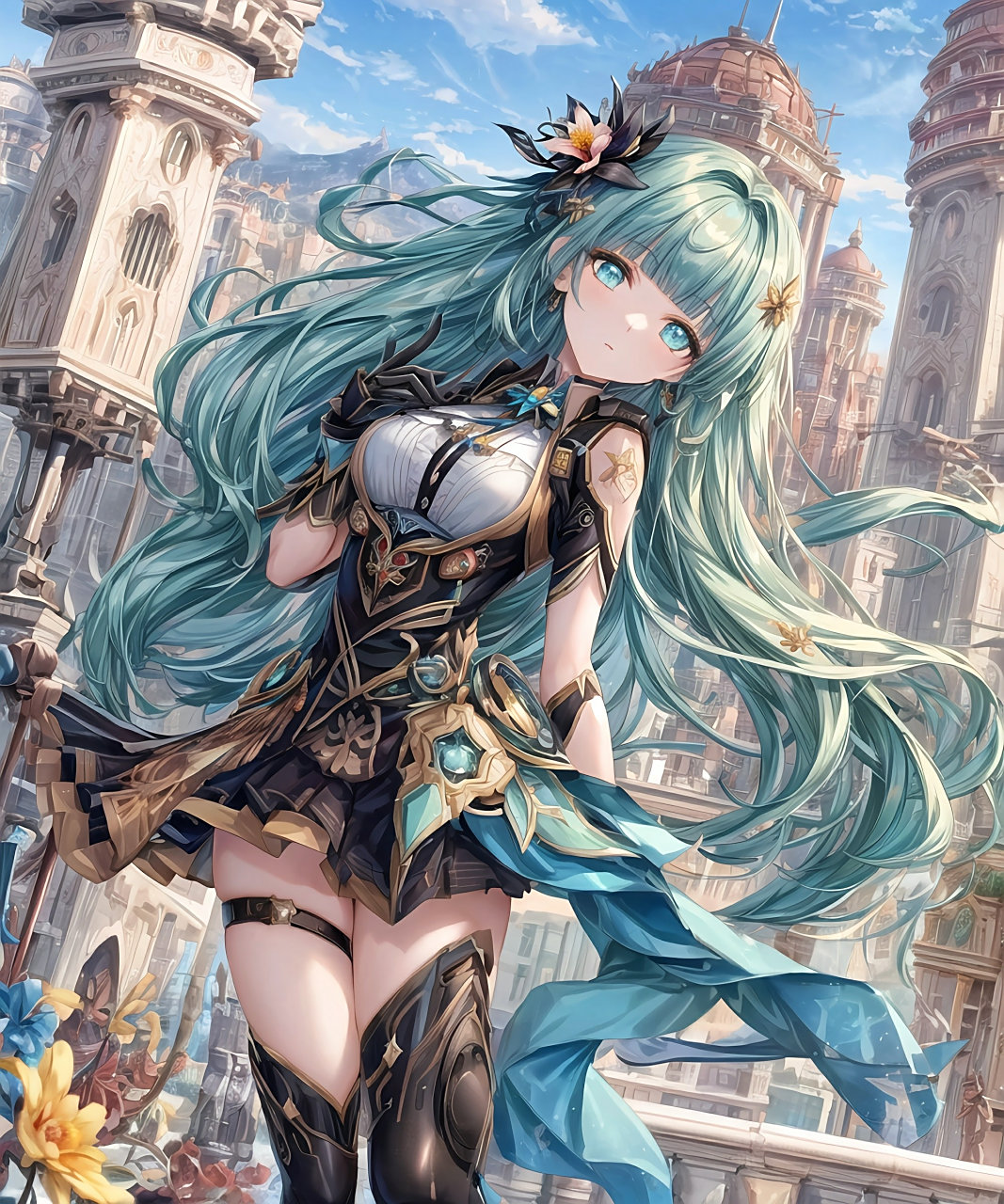 动漫公主气质高, 华丽长袍披风飘. 魔法力量蕴藏身, 虚拟偶像亦自豪.