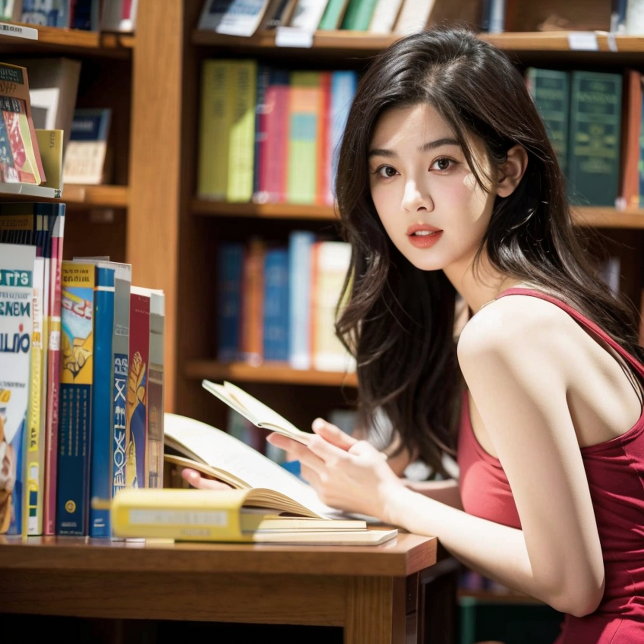 图书馆里的火辣性感美女照片#图书馆# #性感火辣美女# #养眼美女