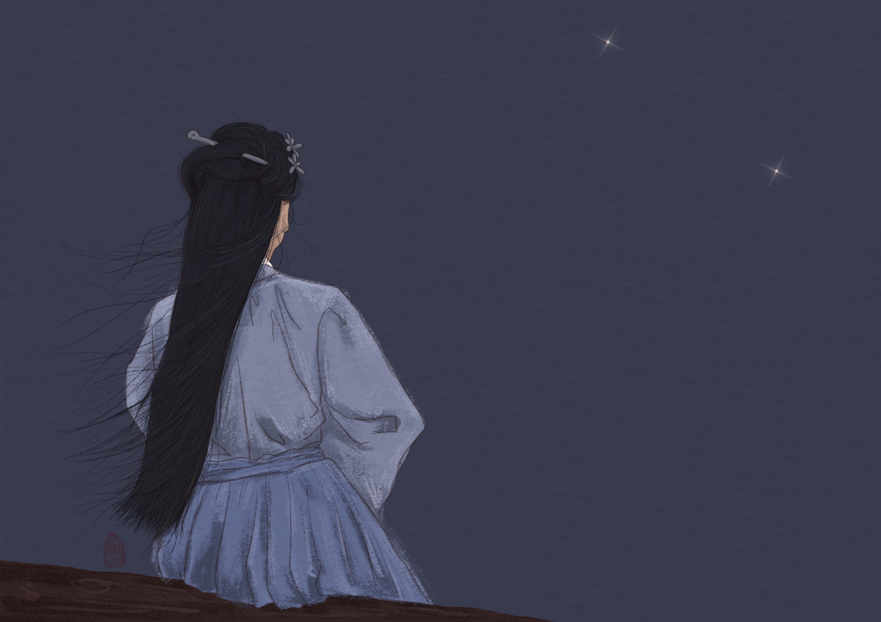 一个充满故事感的背影,给大家留足了想象的空间#ipad手绘古风少女