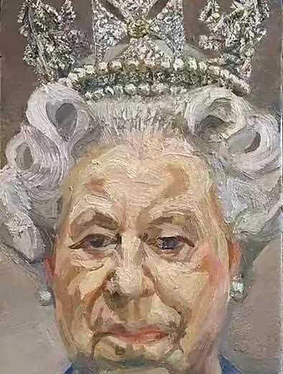艺术家弗洛伊德笔下的女王模样,女王非常喜欢和珍视这幅画作,她称这是