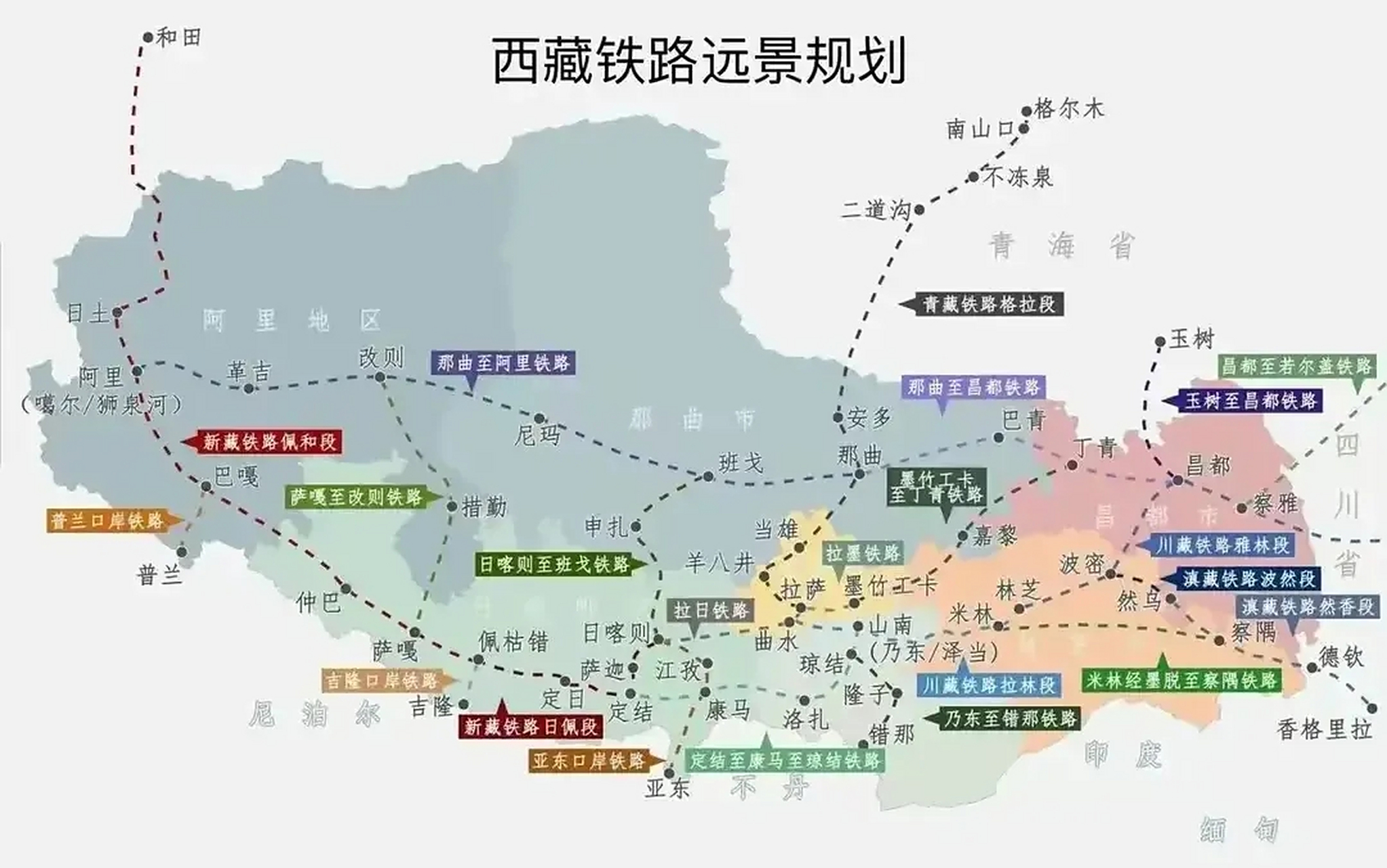 西藏铁路远景规划图片,作为我国西部的西藏面积超过了122万多平方公里