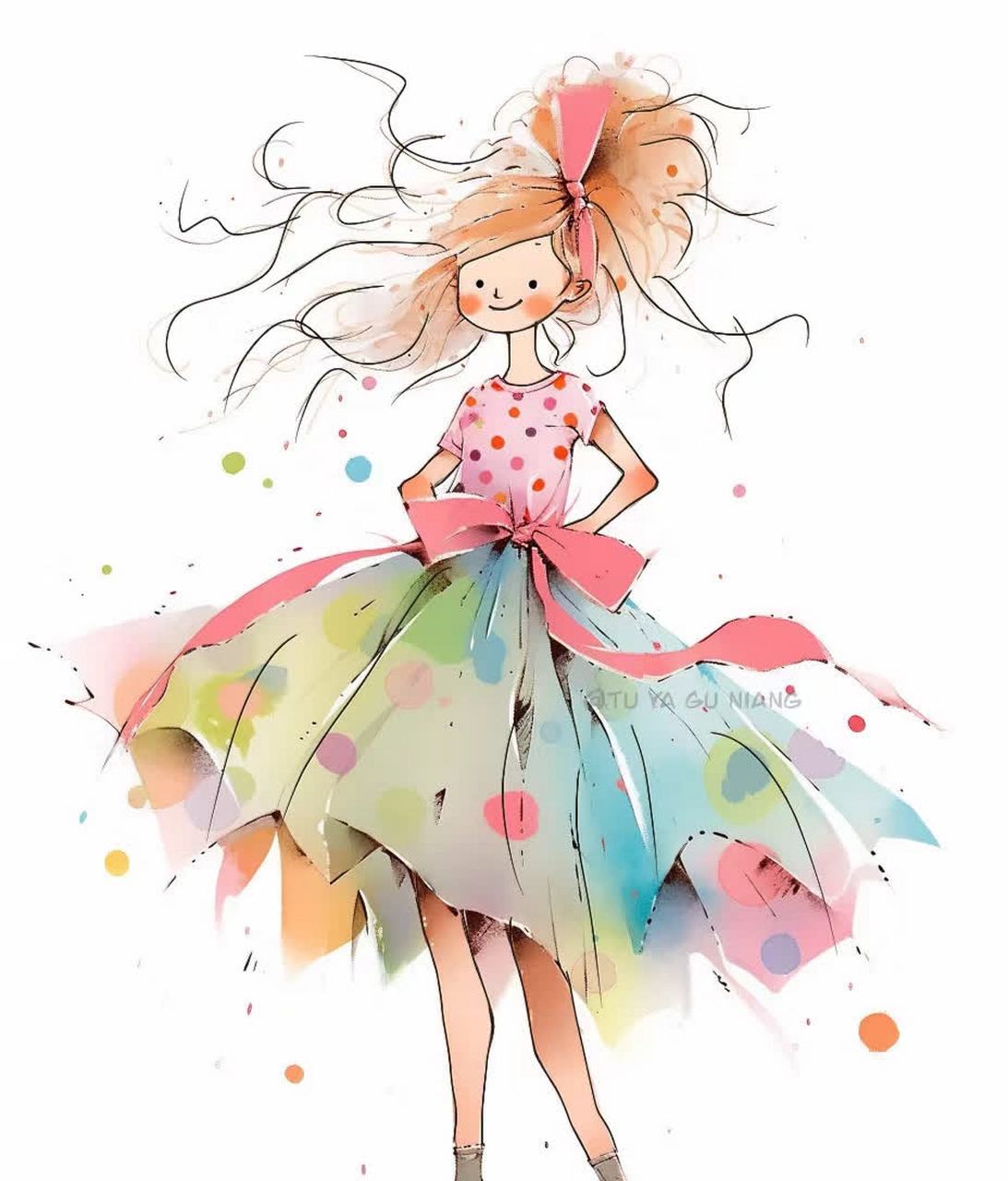 穿着漂亮漫画裙子的女孩翩翩起舞.