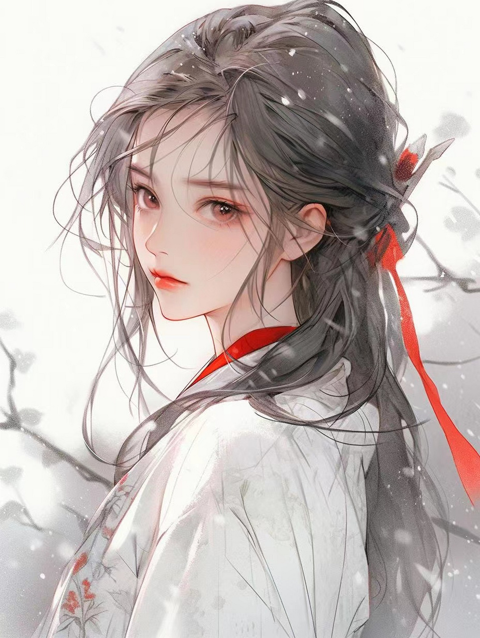 超级唯美的红衣小姐姐古风插画 #古风小分队# #古风插画