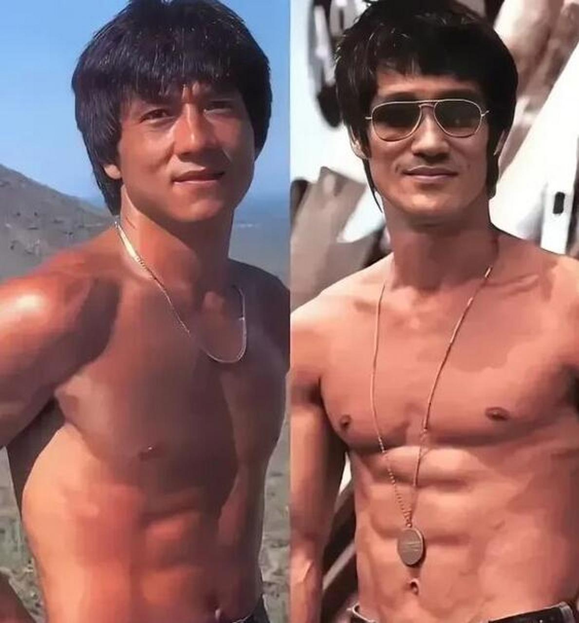 李小龙和成龙分别是武打明星的代表,他们年轻时的身体条件在照片上有
