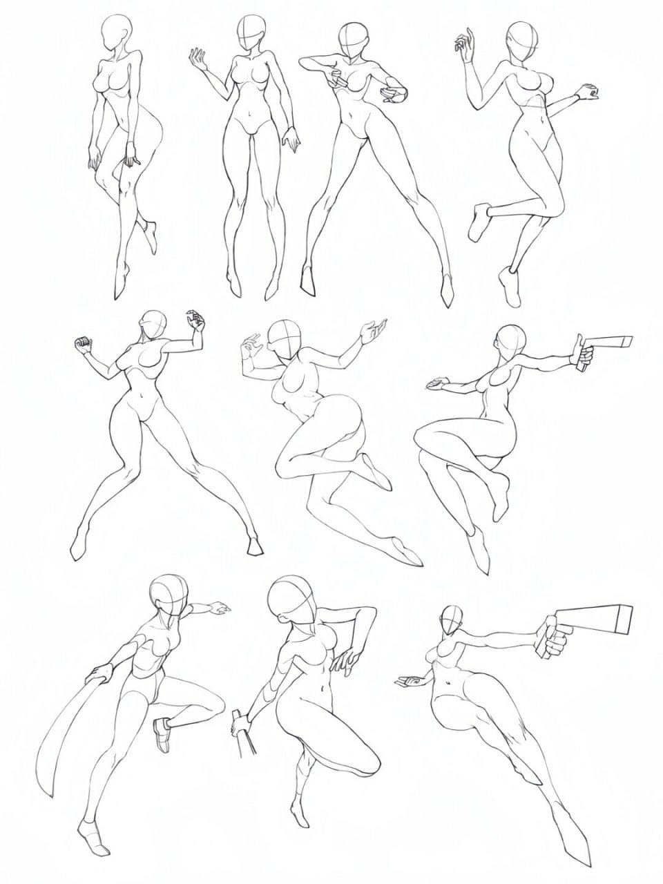 n多种动态线稿参考  站姿:站姿是人体最基本的动态之一,也是最容易