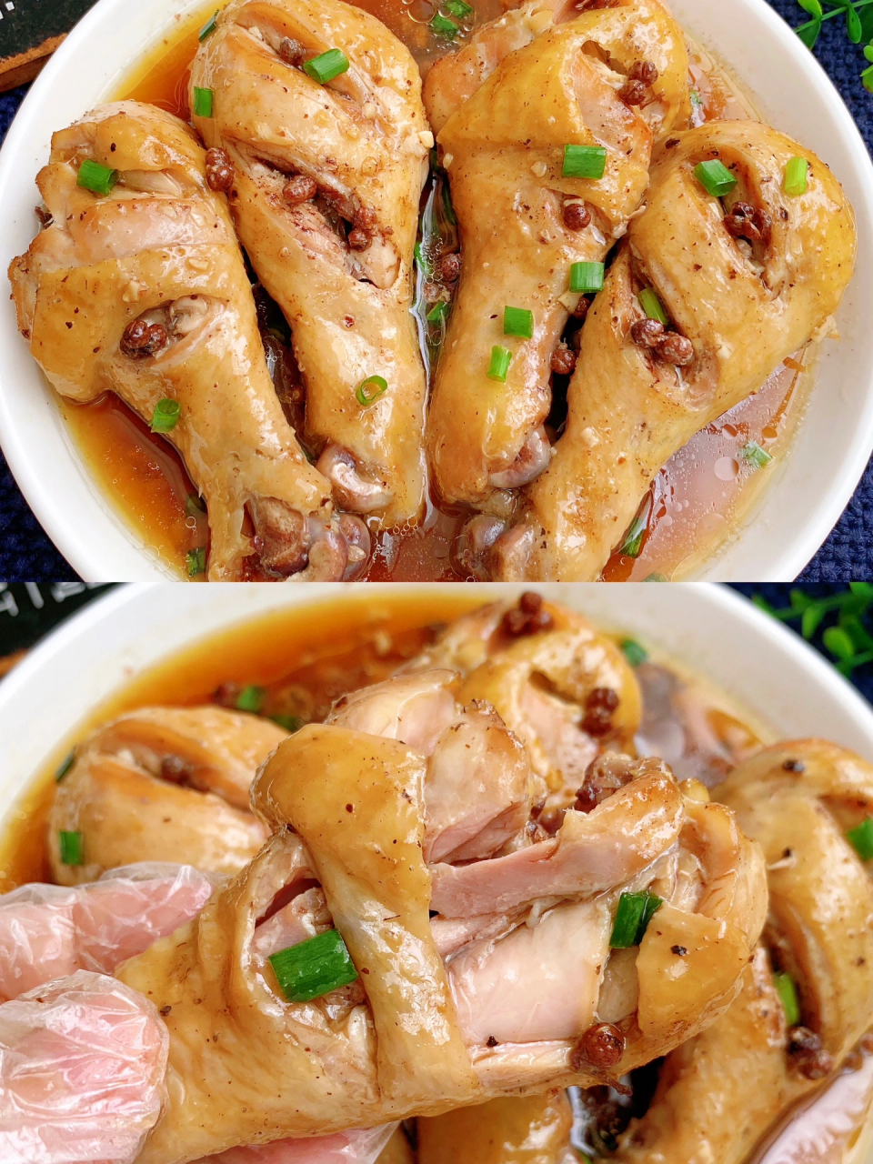 无油无水蒸鸡腿,鲜嫩多汁适合减肥的朋友～ 99食材: 鸡腿4个,香葱1