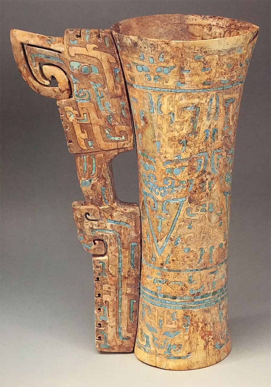 中国禁止出国展览文物之:嵌绿松石象牙杯  嵌绿松石象牙杯是商代的