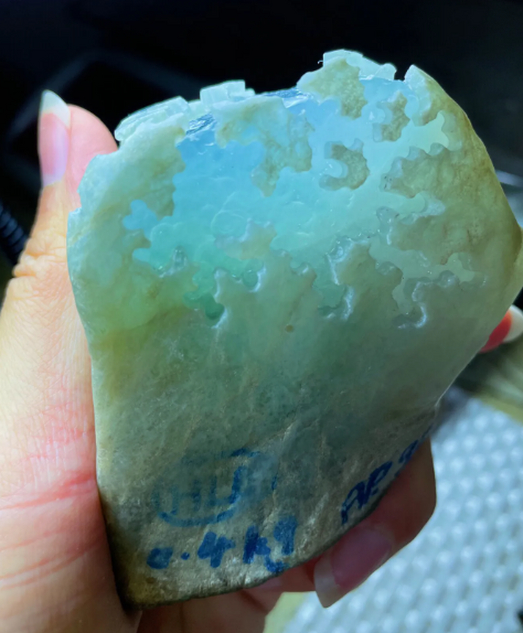 点击头像看直播##翡翠原石#莫西沙开窗天空蓝高冰料,收藏级别,大没
