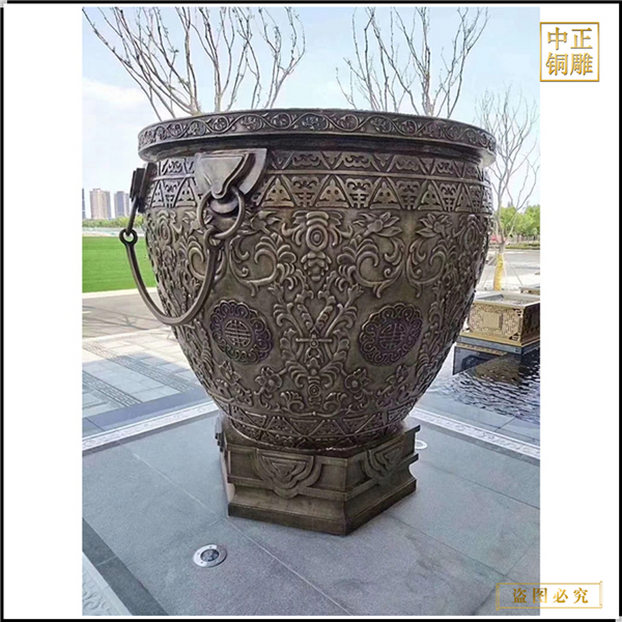 仿古小铜缸批发 带拉环黄铜大水缸摆件 1米1.