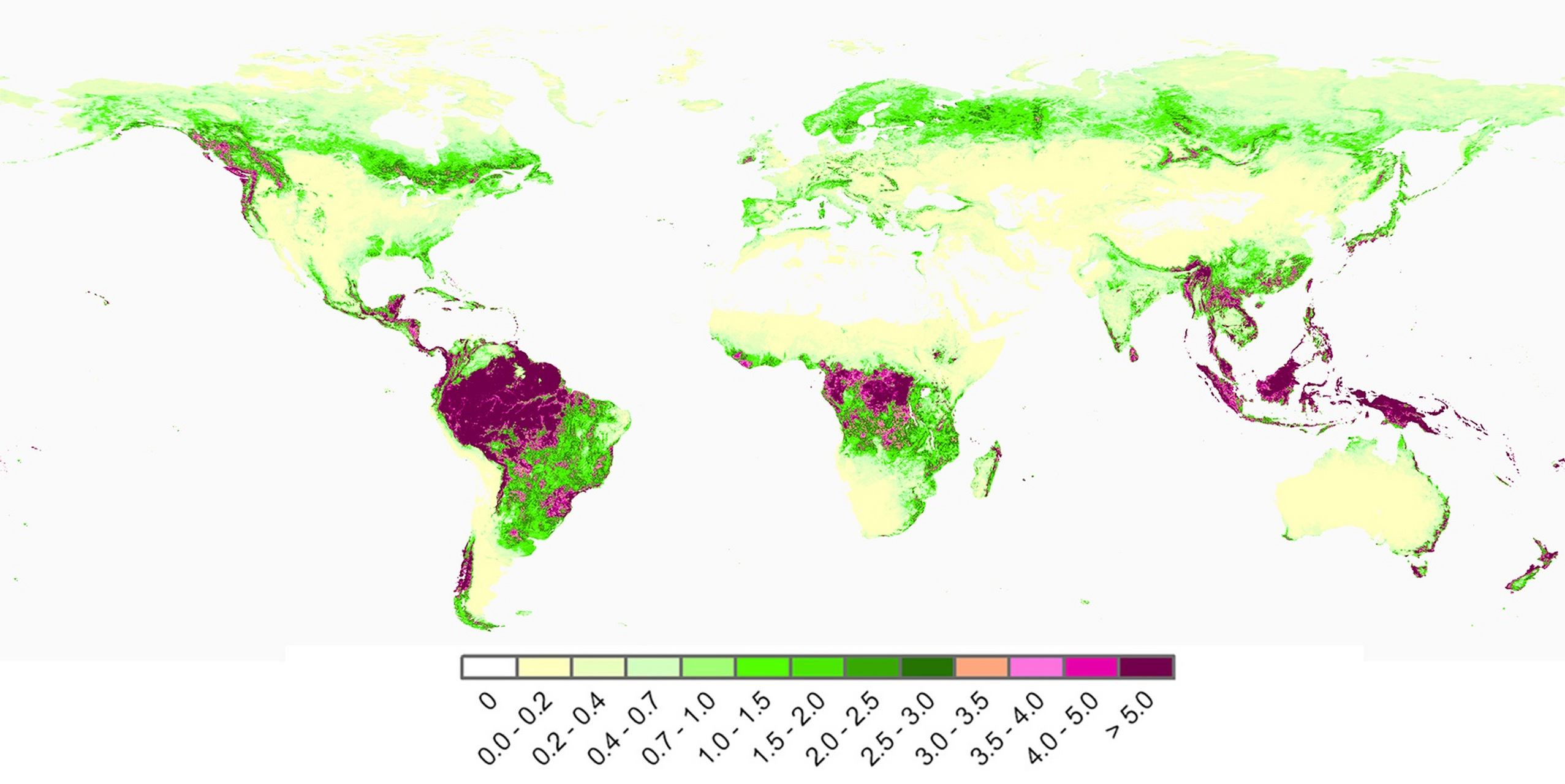 2019年全球植被叶面积指数分布图